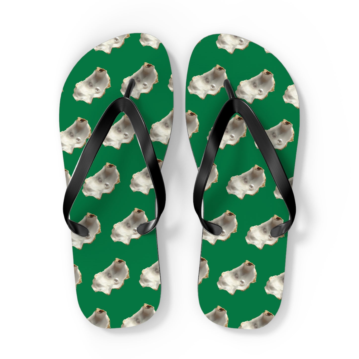 Flip Flops - White Pearl Oyster, dark green