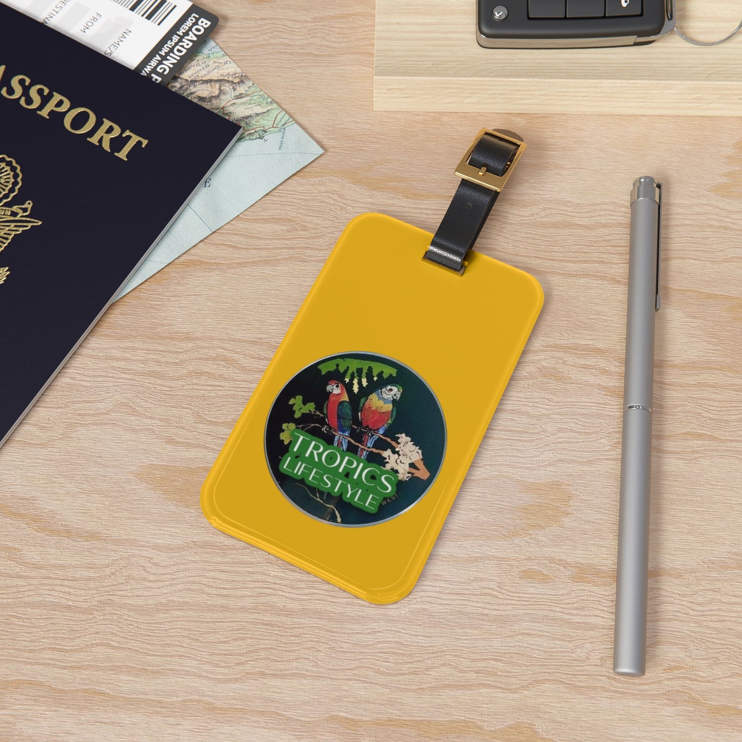 Luggage Tag - Two Brazilian Parrots, yellow