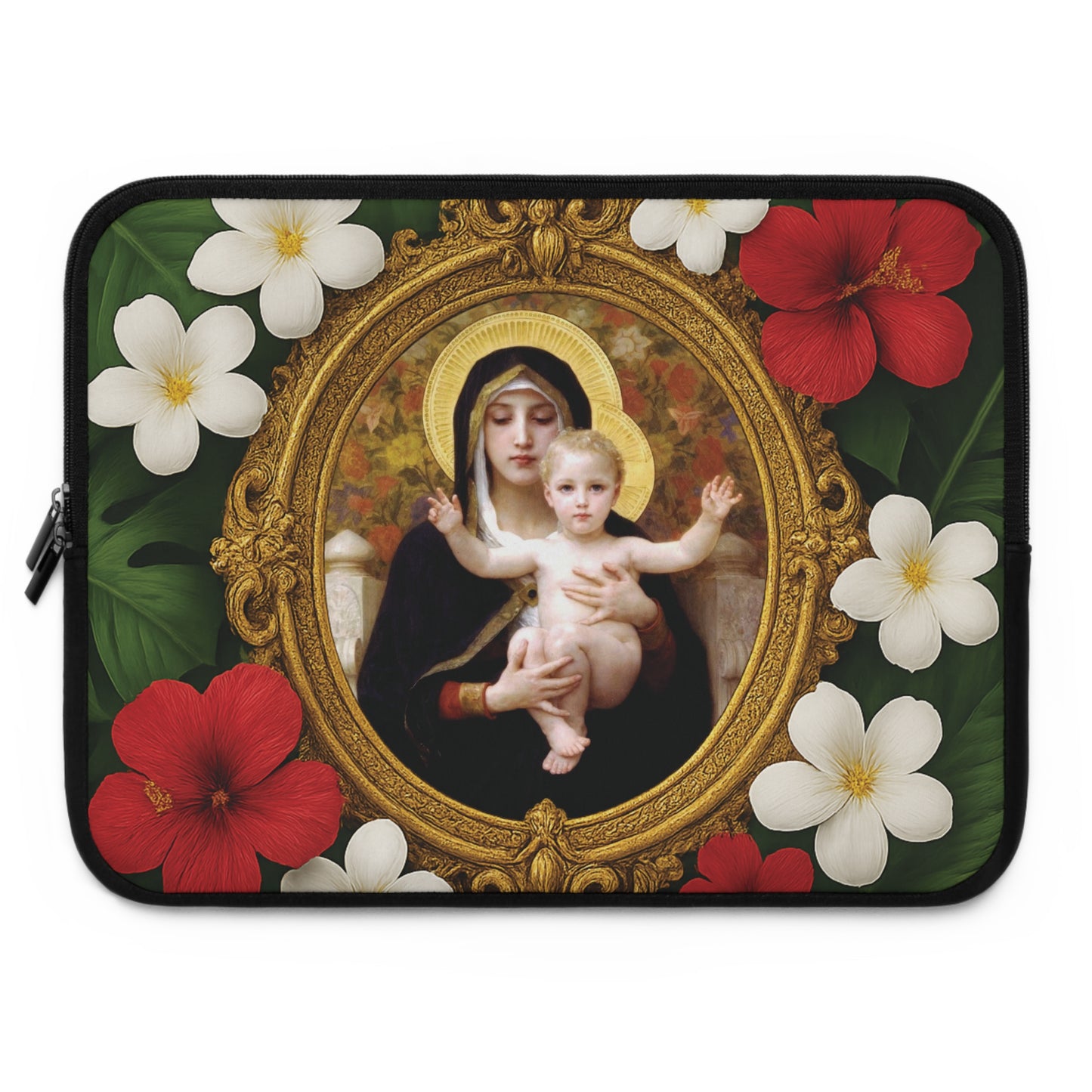 Religious Floral Laptop Computer Sleeve, Portable Tech Gift / Virgin of the Lilies