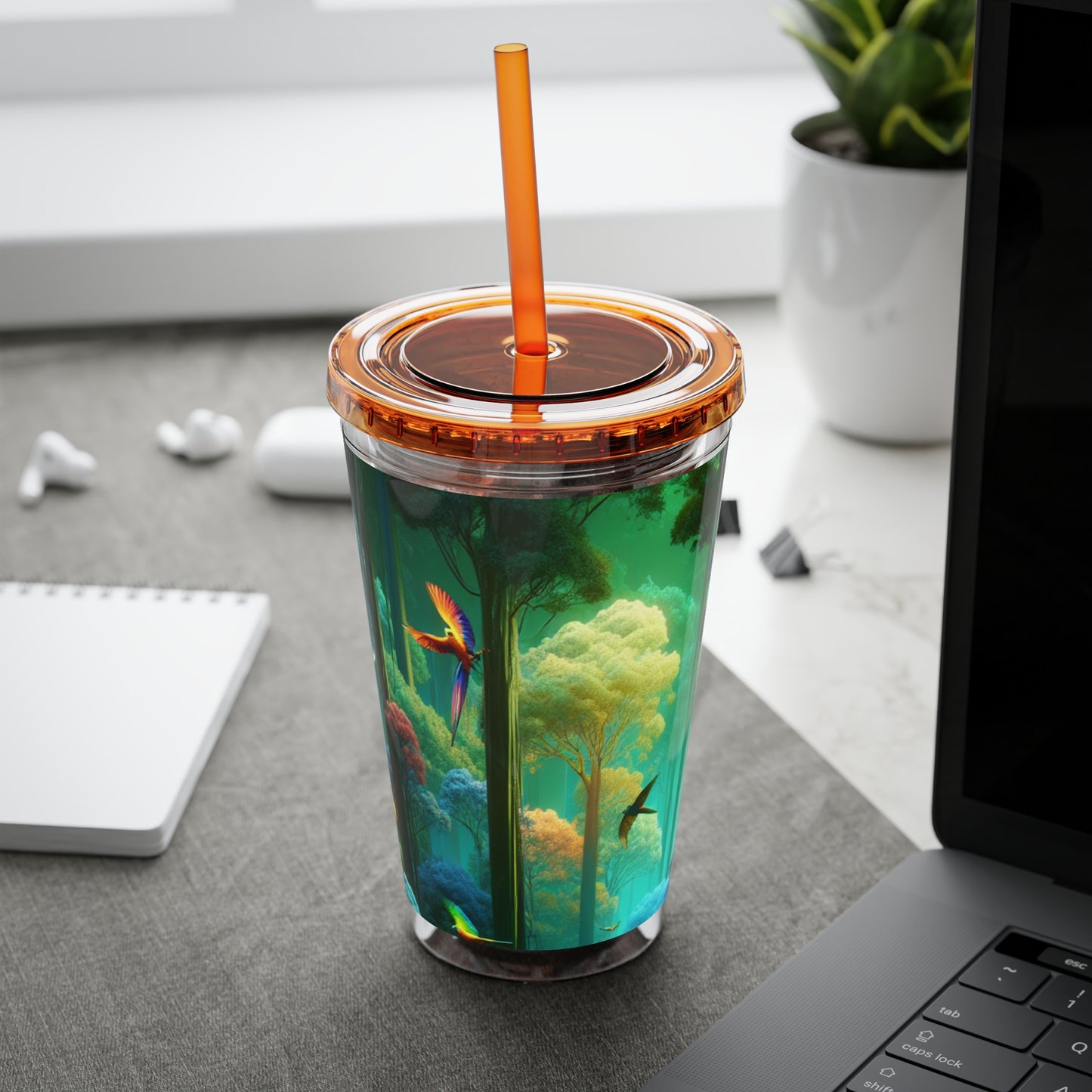 Tropical Tumbler with Straw | 16oz Colorful Travel Cup / Flight School