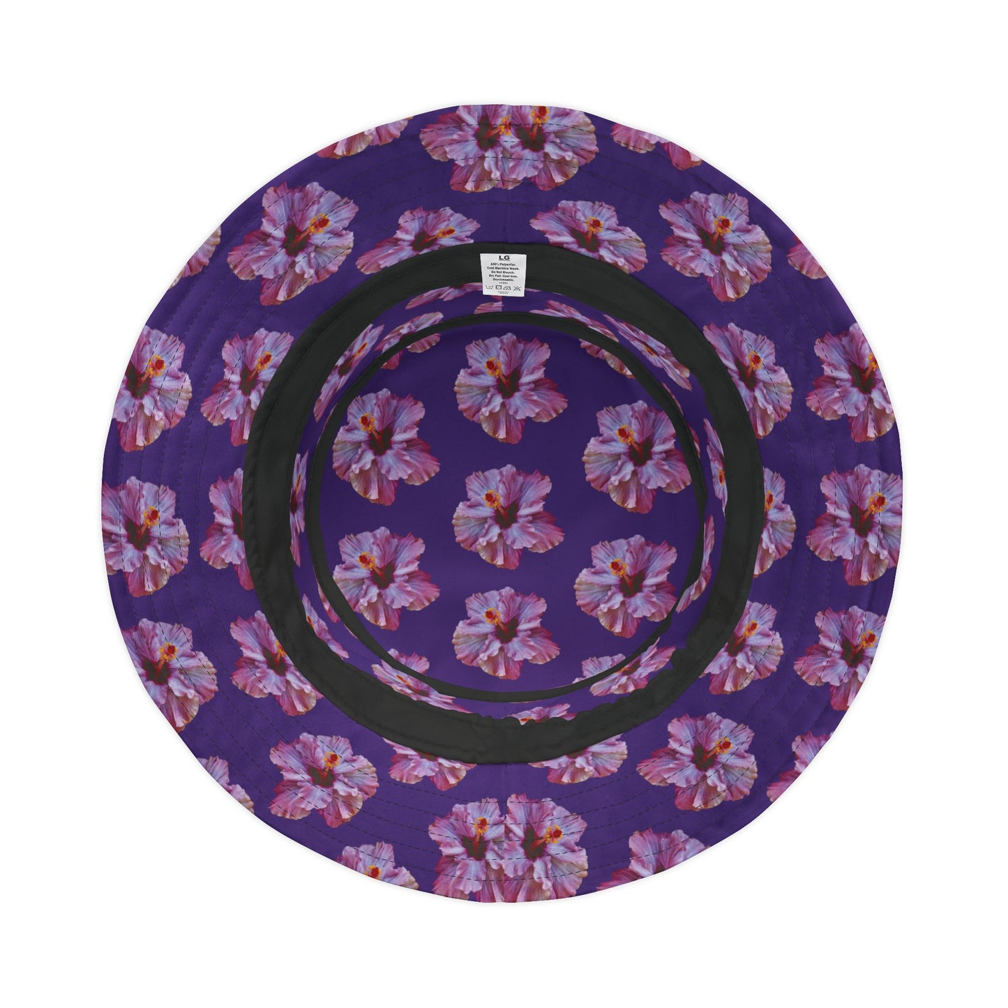 Tropical Polyester Bucket Hat, 2 Sizes - Purple Hibiscus/Purple