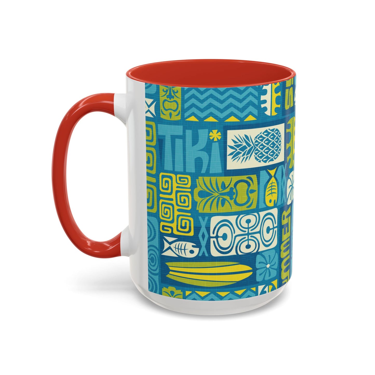 Accent Coffee Mug (11, 15oz), 8 Colors - Tiki Poster Blue