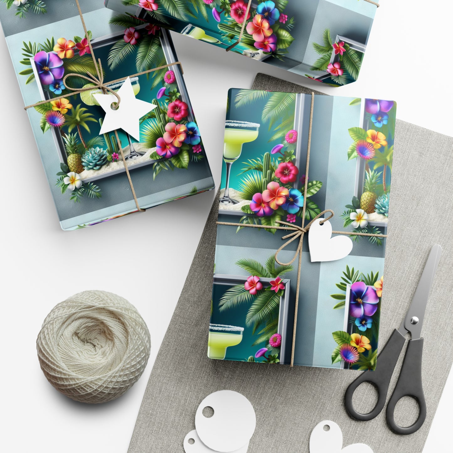 Wrapping Paper - Tropical Gift Wrap for All Occasions / 3 Sizes, 2 Finishes / Tropical Margarita