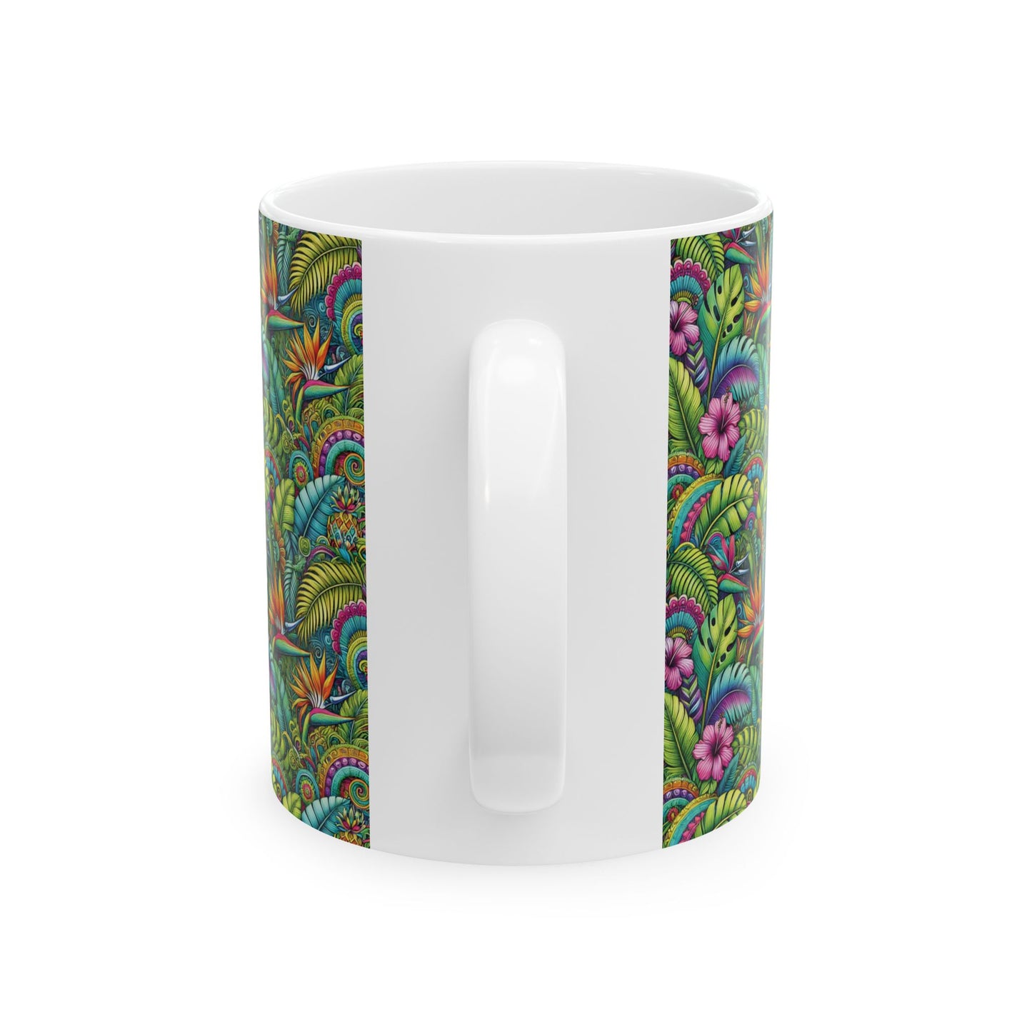 Ceramic White Mug - 11oz & 15oz, Rainforest Blooms