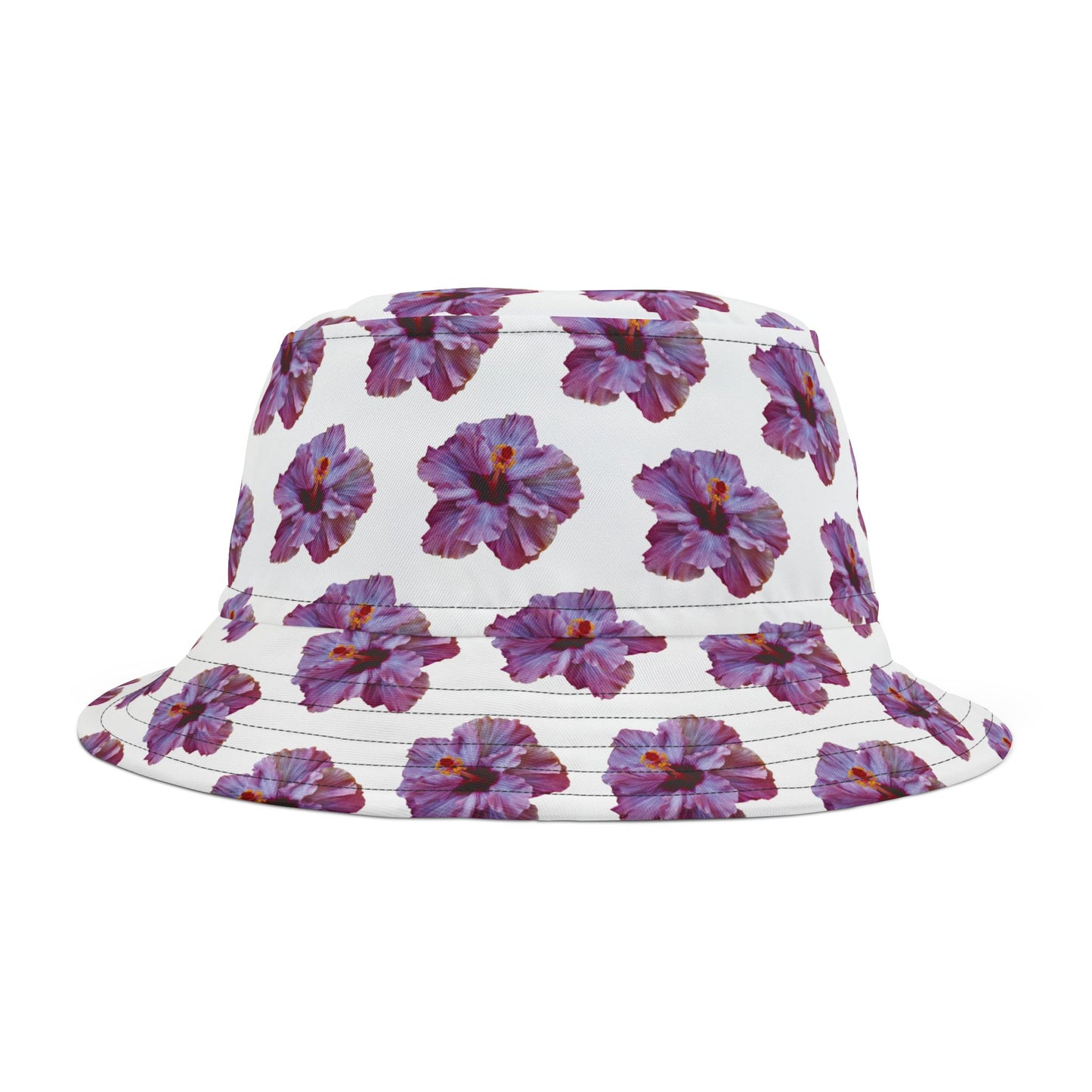 Tropical Polyester Bucket Hat, 2 Sizes - Hibiscus Flower/Purple