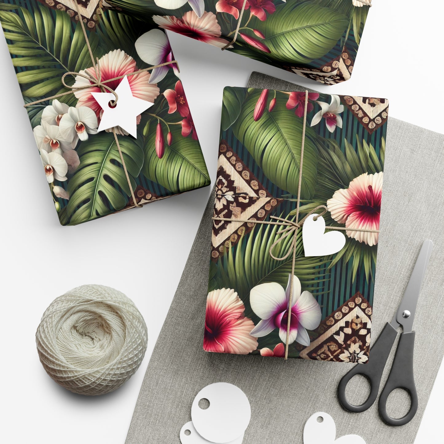 Wrapping Paper - Tropical Gift Wrap for All Occasions / 3 Sizes, 2 Finishes / Tiki Orchids