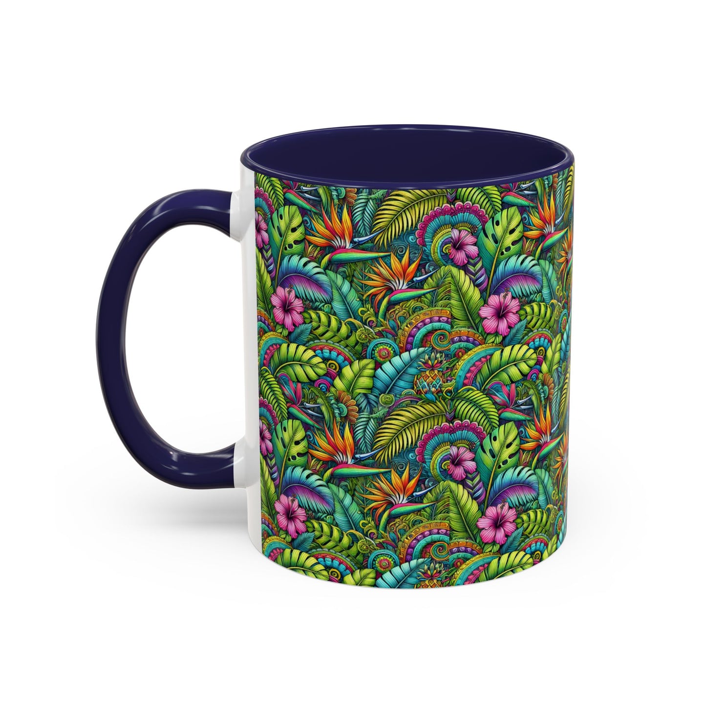 Accent Color Coffee Mug (11, 15oz), Rainforest Blooms, Various Colors