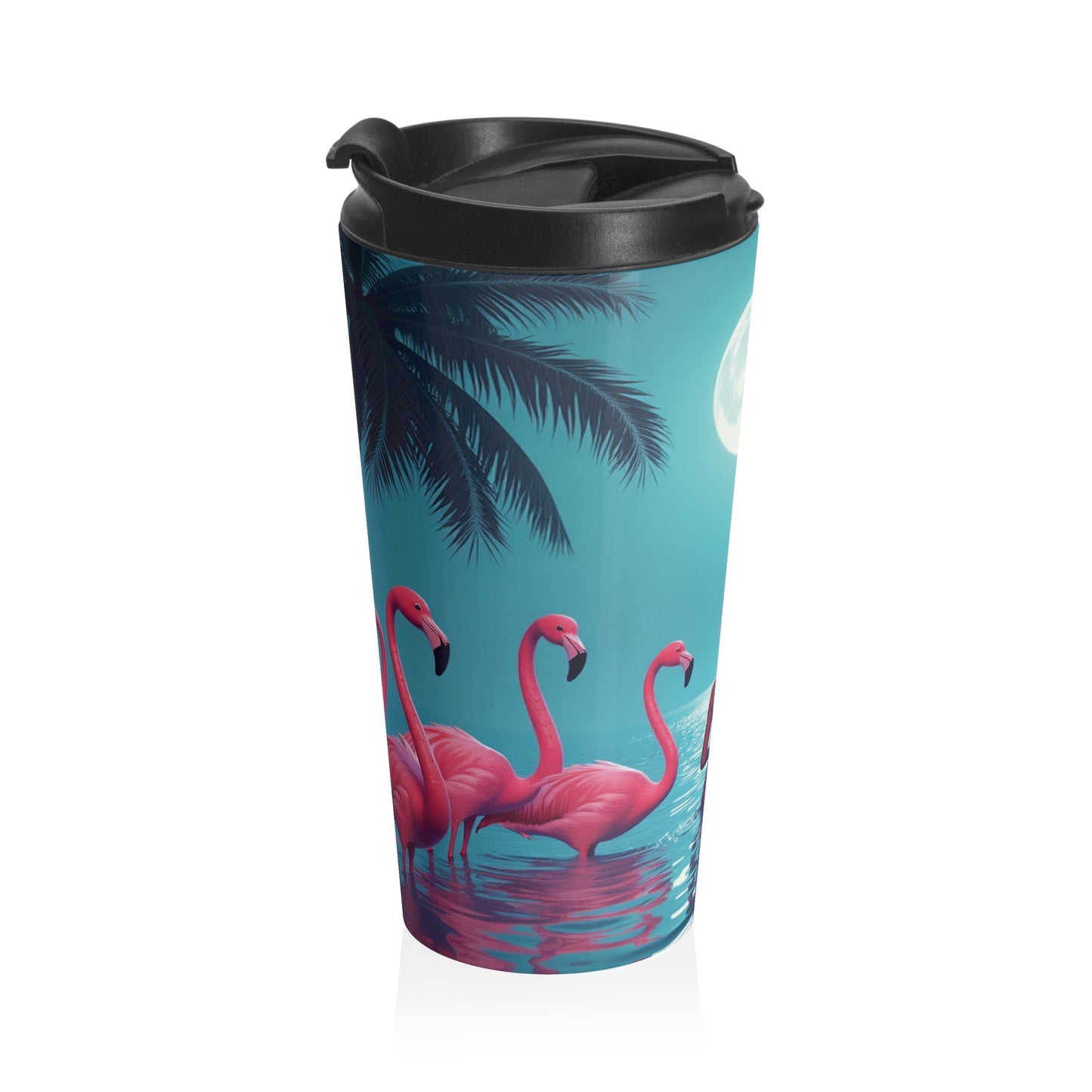 15 oz. Stainless Steel Travel Mug / Moonlit Mermaid & Flamingos