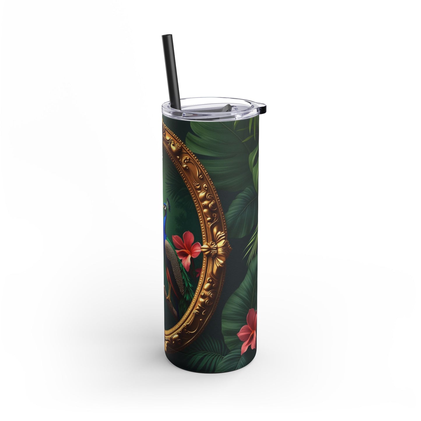 20oz Matte Tumbler, 7 Colors - Stylish Travel Cup - Framed Two Peacocks