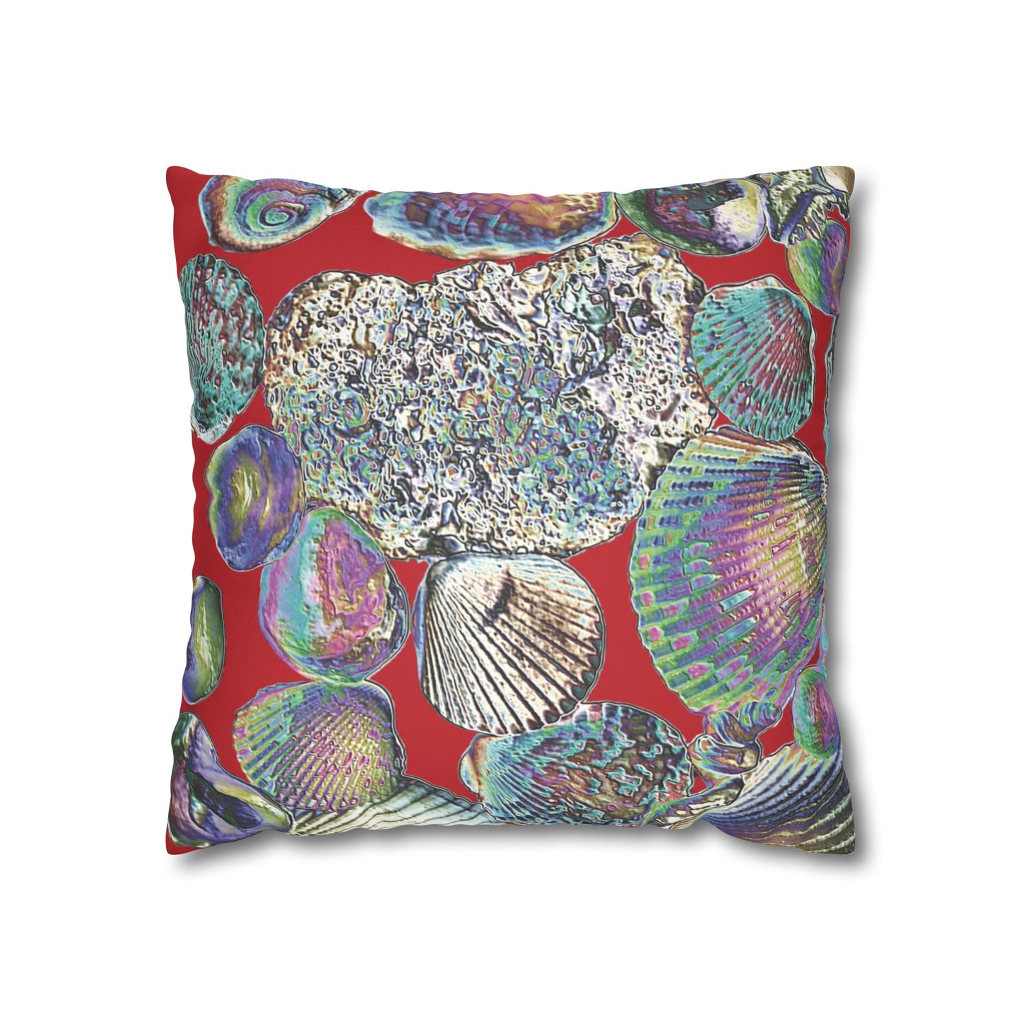 Faux Suede Square Pillowcase - Heatwave Seashell Collection, Dark Red