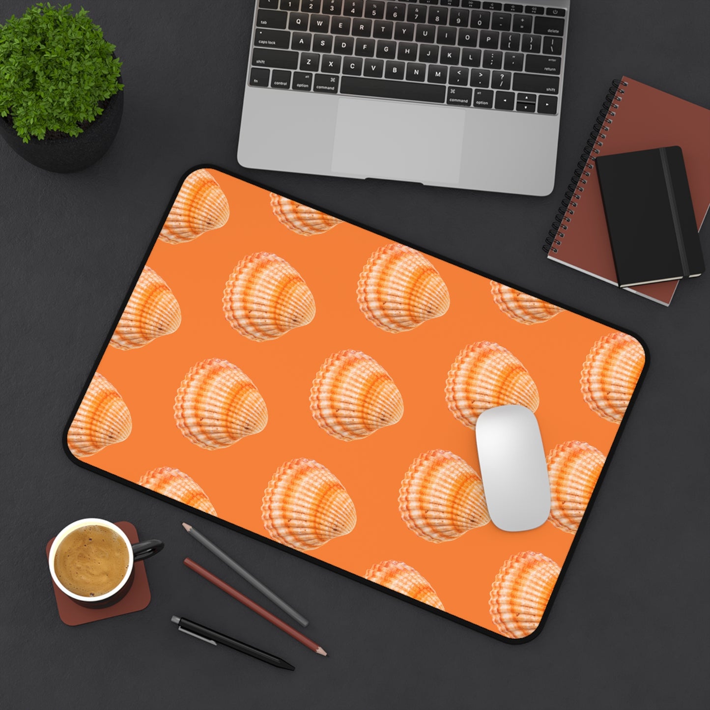 Tropical Mouse Pad/Desk Mat, 3 Sizes - Seashell Design, Perfect for Home Office / Orange Scallop, Crusta Orange