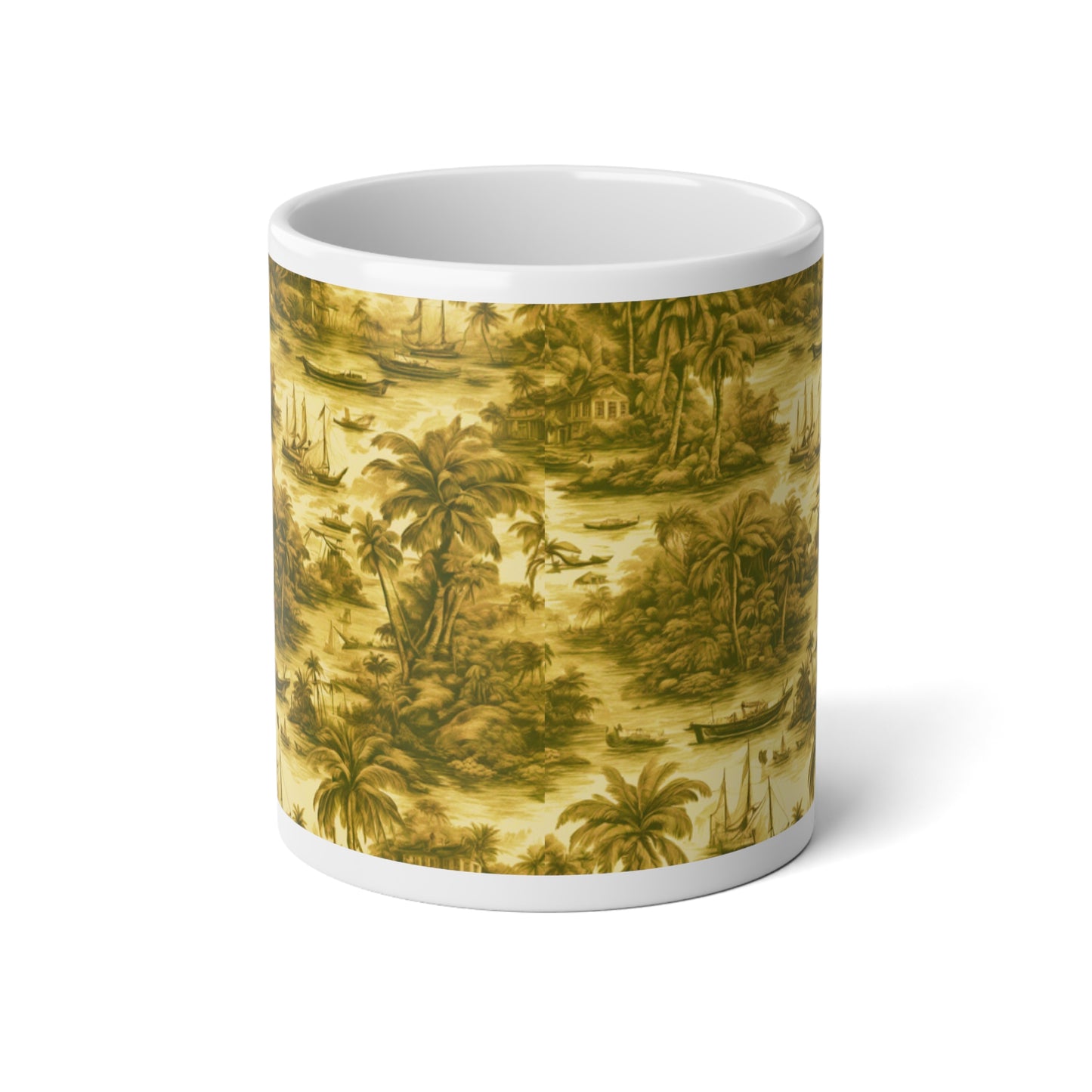 Jumbo Mug, 20oz, Tropical Toile, Gold | Tropical Coffee Cup, Gift for Ocean Lovers