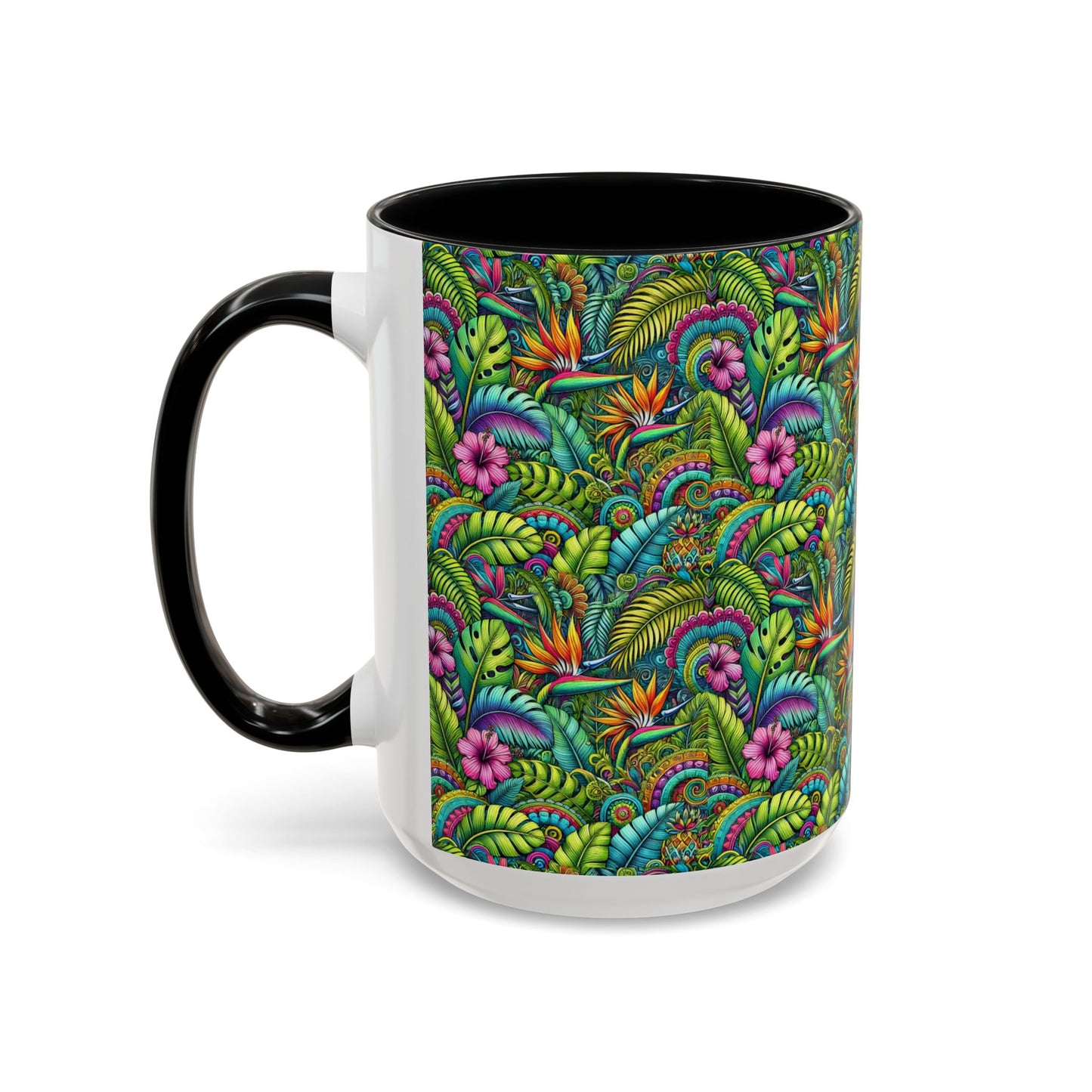 Accent Color Coffee Mug (11, 15oz), Rainforest Blooms, Various Colors