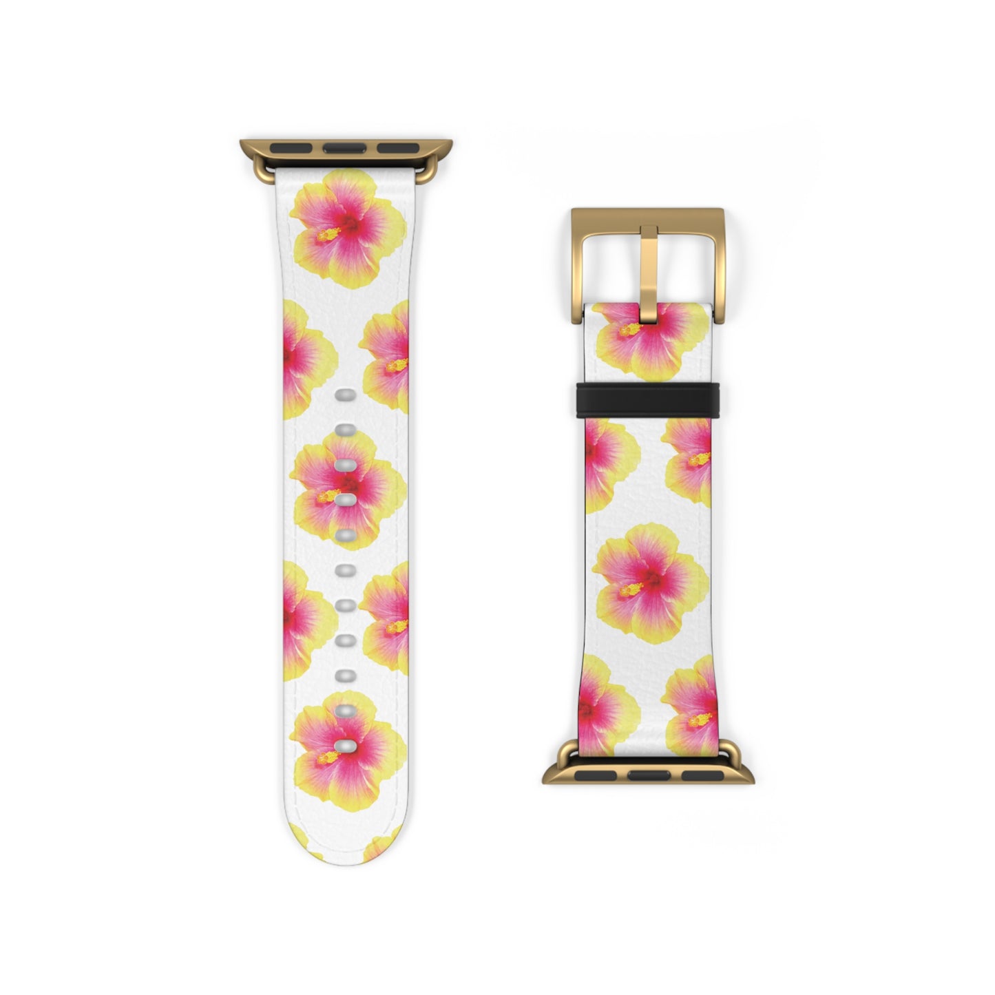 Apple Watch Band - REAL Yellow/Orange Hibiscus Flower, White