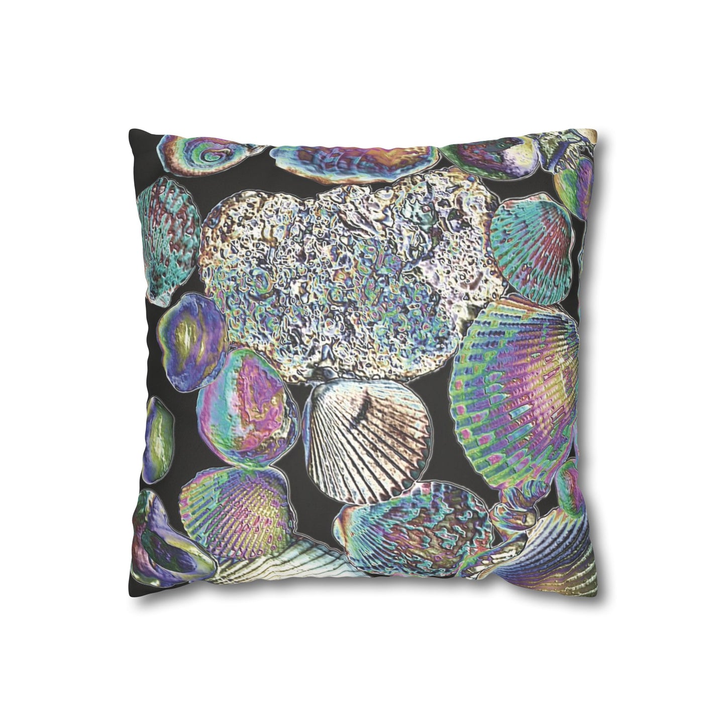 Faux Suede Square Pillowcase - Heatwave Seashell Collection, Black