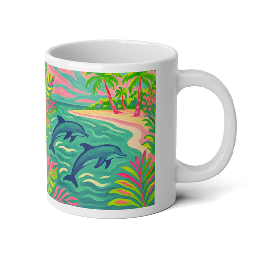 Jumbo Mug, 20oz, Jumping Dolphins | Tropical Coffee Cup