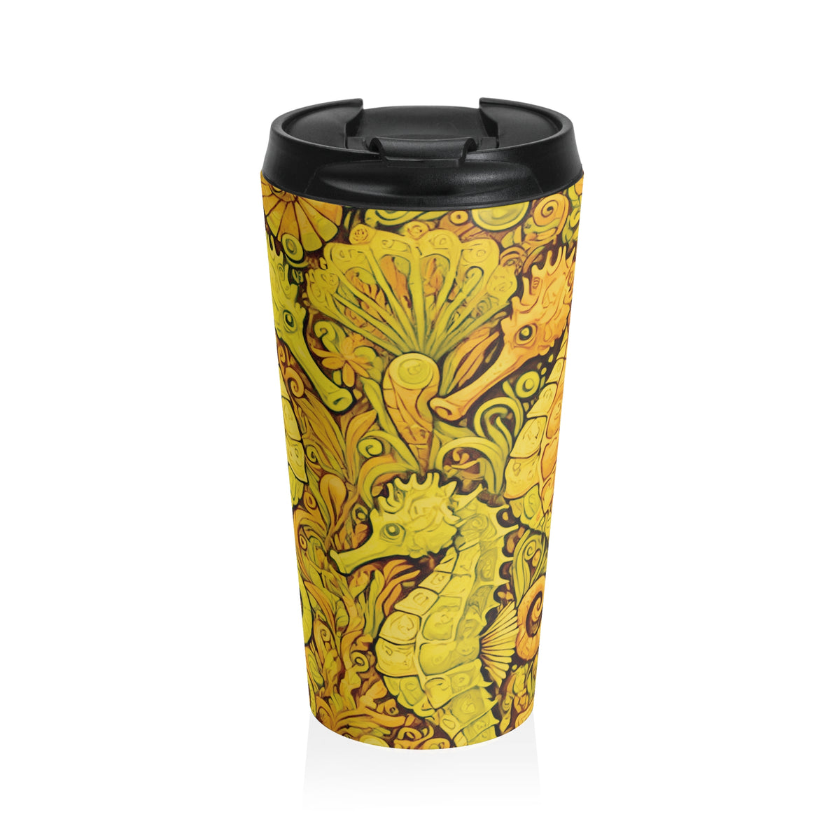 15 oz. Stainless Steel Travel Mug / Seahorse Trio, Yellow