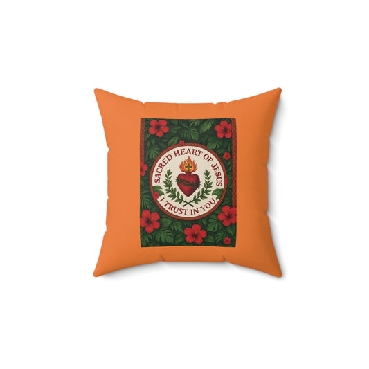 Religious Decorative Pillow - Accent Cushion, 4 Sizes / Sacred Heart of Jesus Prayer, Crusta Lt. Orange