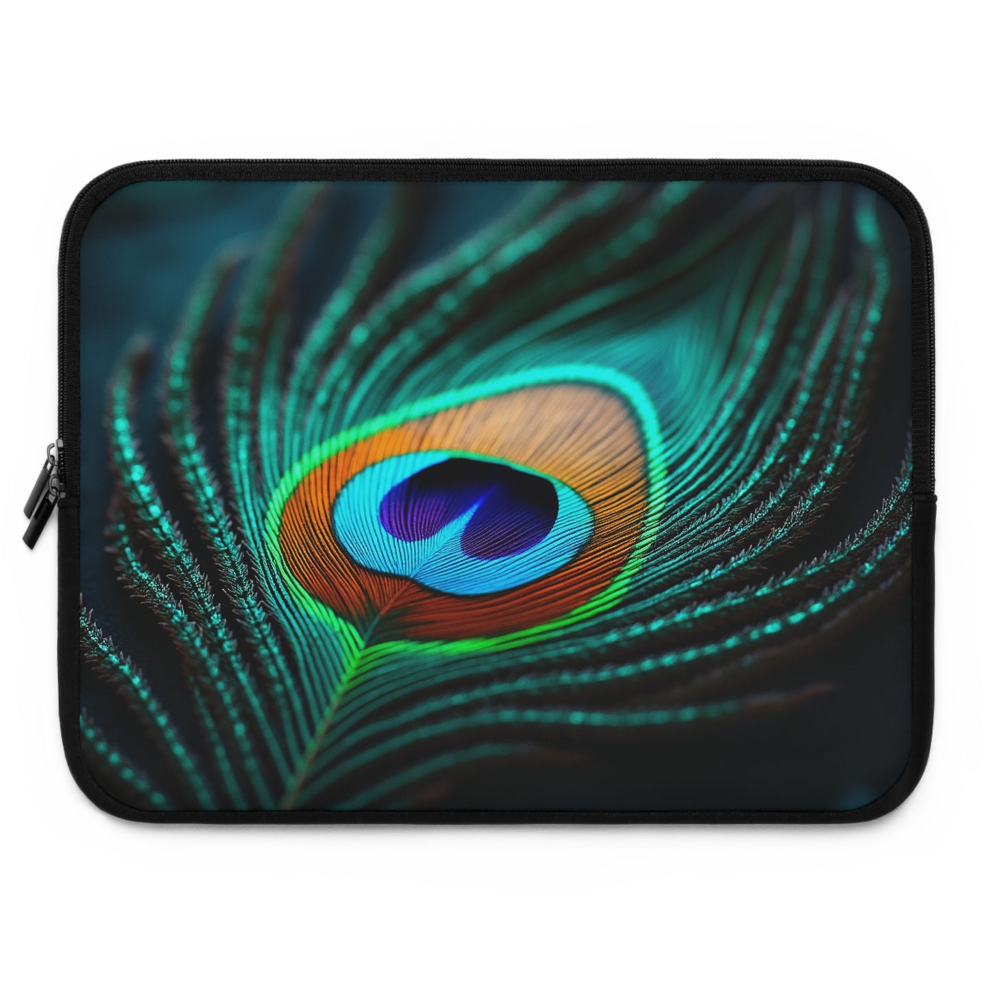Tropical Laptop Sleeve, 5 Sizes - Perfect for Rainforest Lovers & Students / Peacock Eye Feather, Turquoise
