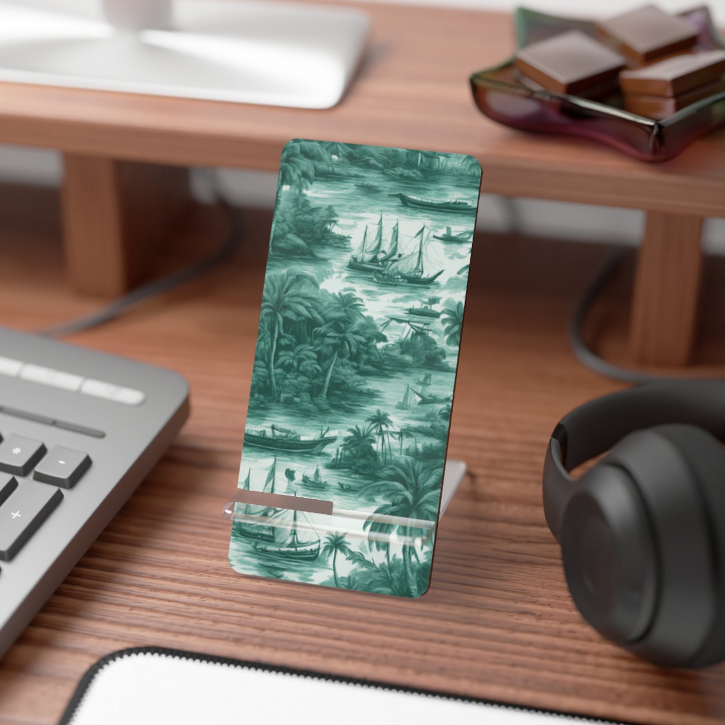 Mobile Display Stand for Smartphones, Tropical Toile #1 Evergreen