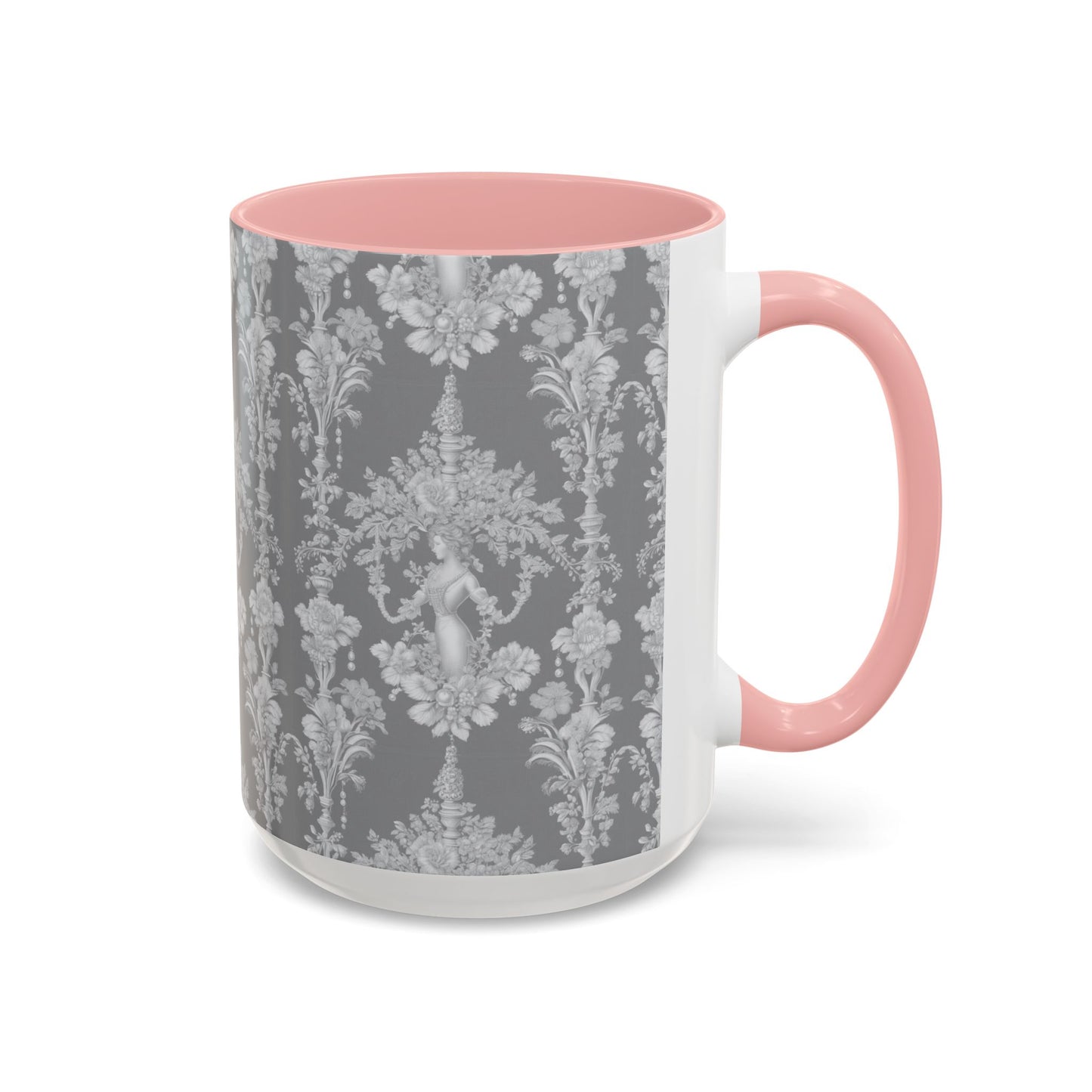 Accent Coffee Mug (11, 15oz), Pearl Lady Toile/Slate Repeat, Various Colors