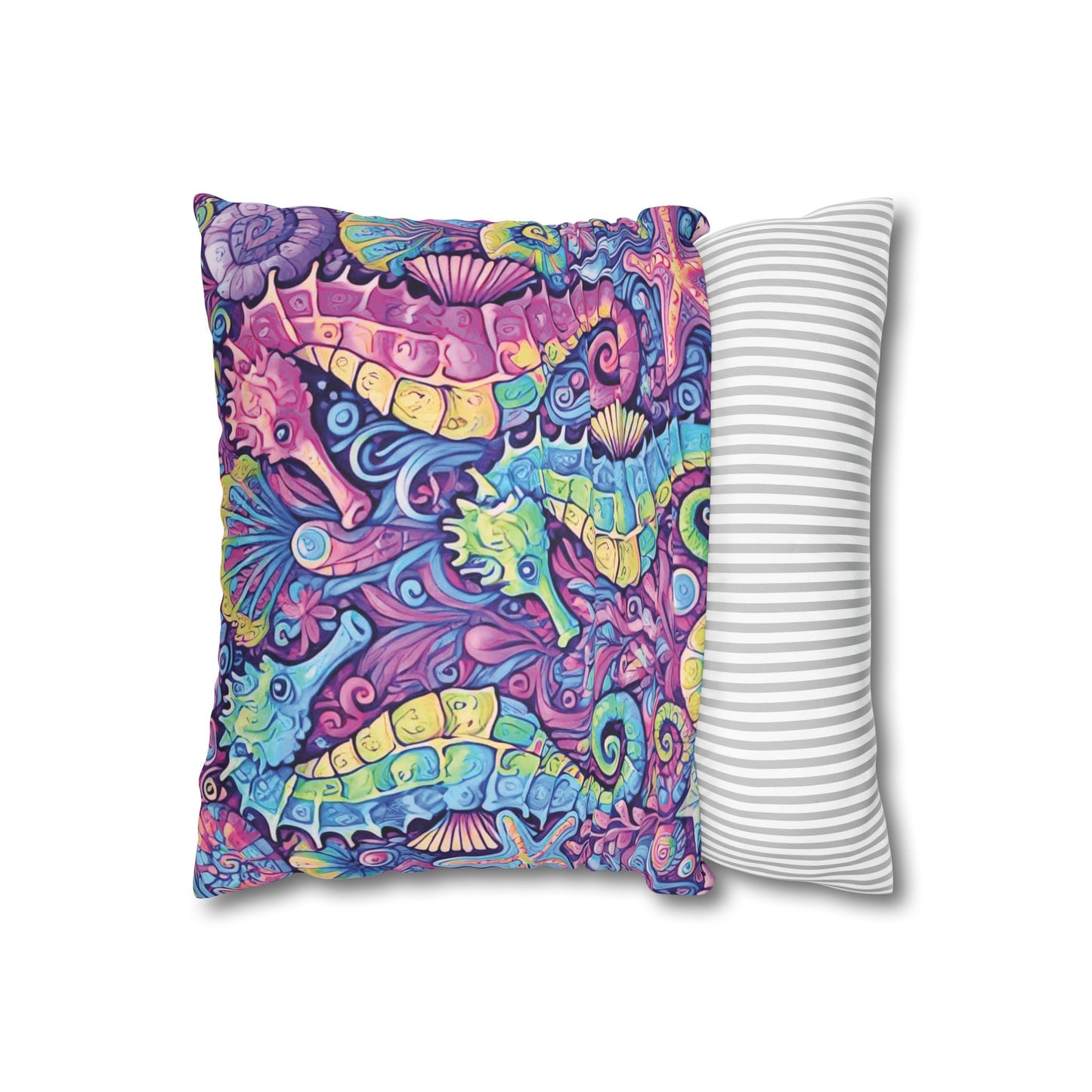 Faux Suede Square Pillowcase - Seahorse Trio/Fantasy Pop
