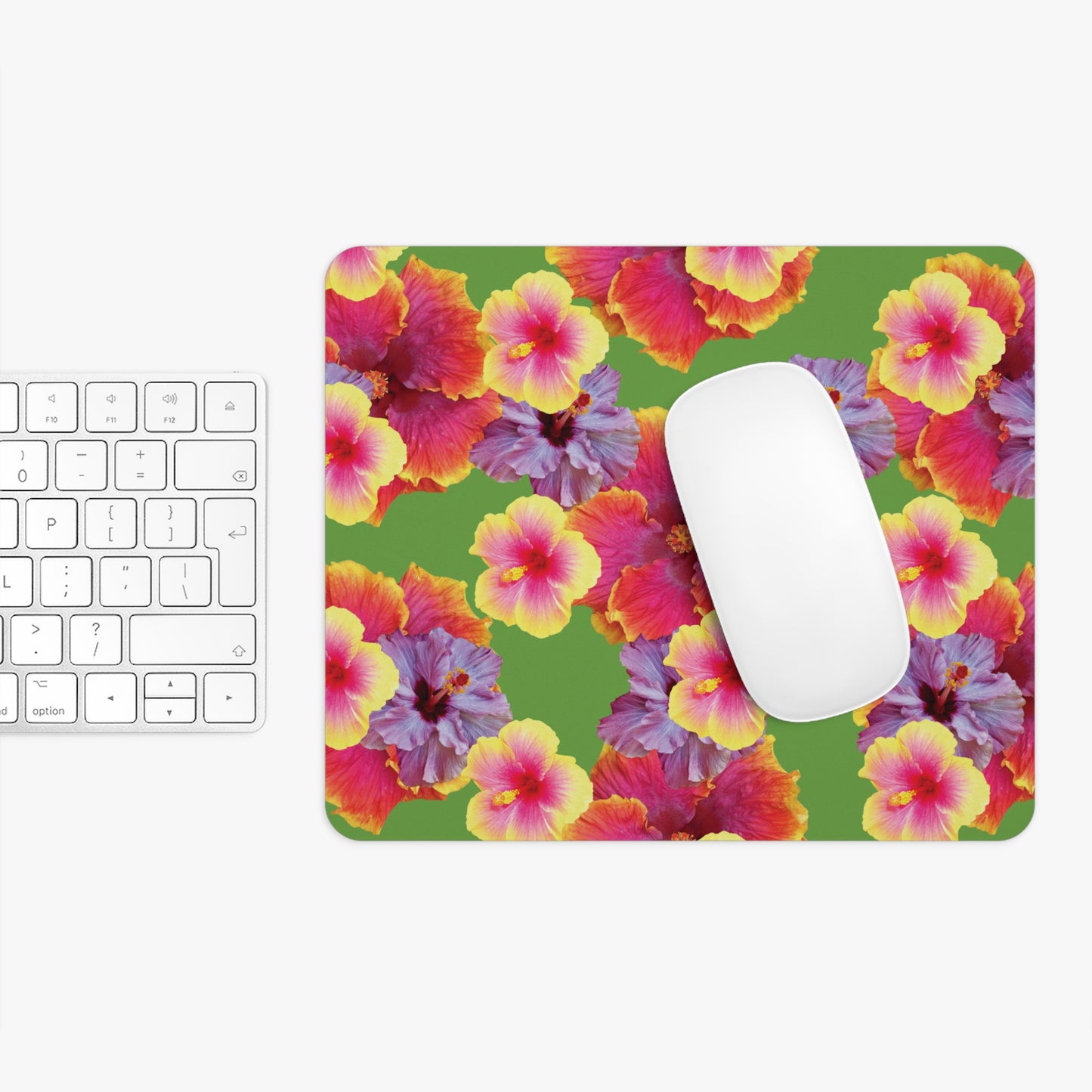 Tropical Mouse Pad, 2 Shapes - Floral Vibes for Home Office & Gamer / Hibiscua Mix, Green