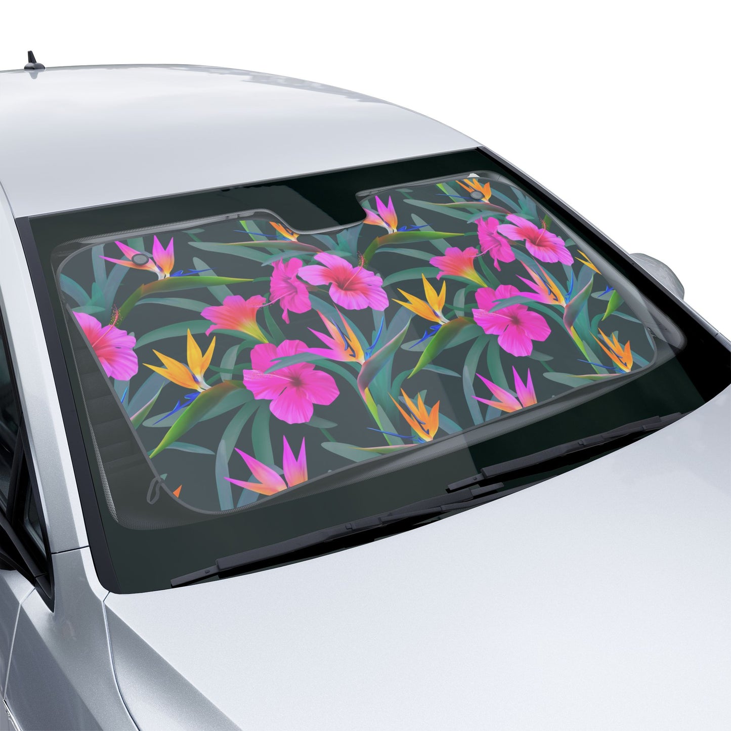 Tropical Floral Car Sun Shades / Brilliant Pink Paradise Flowers