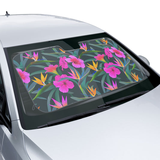 Tropical Floral Car Sun Shades / Brilliant Pink Paradise Flowers