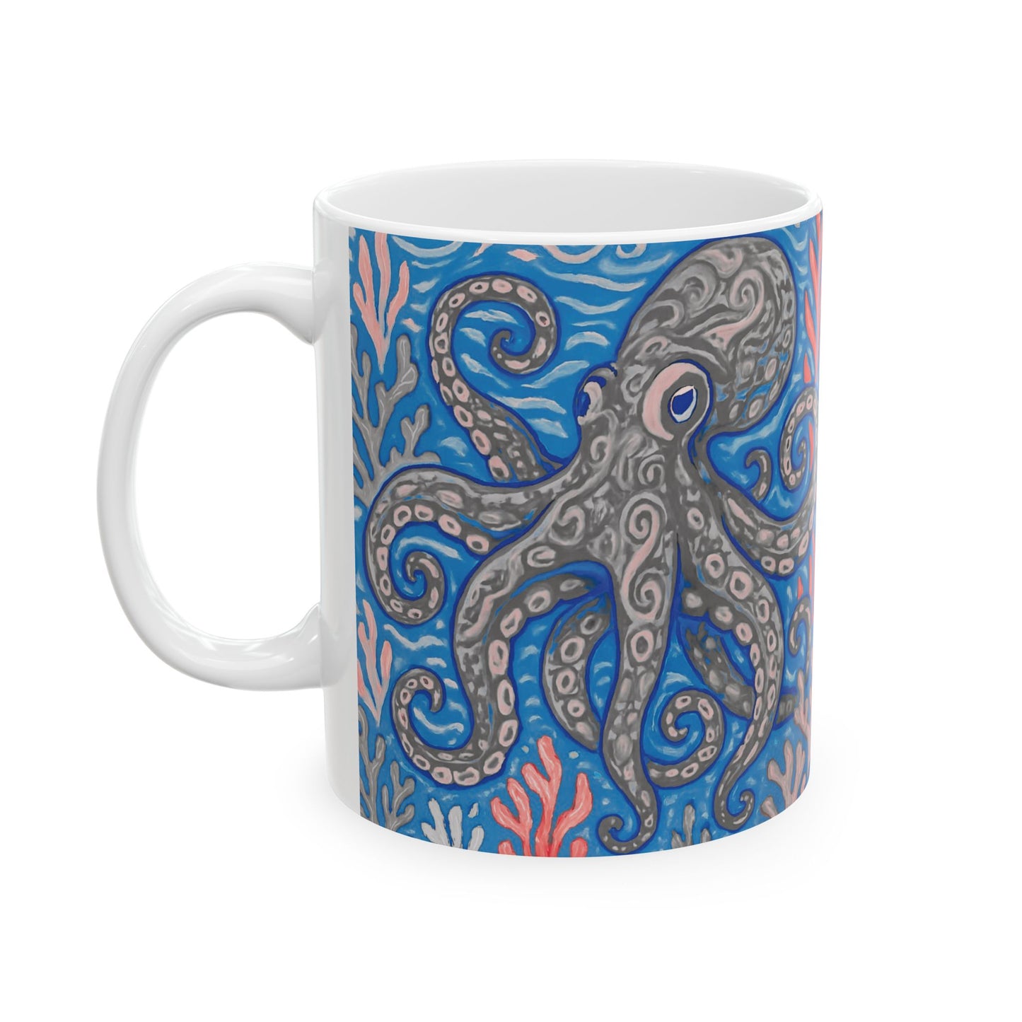 Ceramic White Mug - 11oz & 15oz, Slate Octopus Kraken Joe