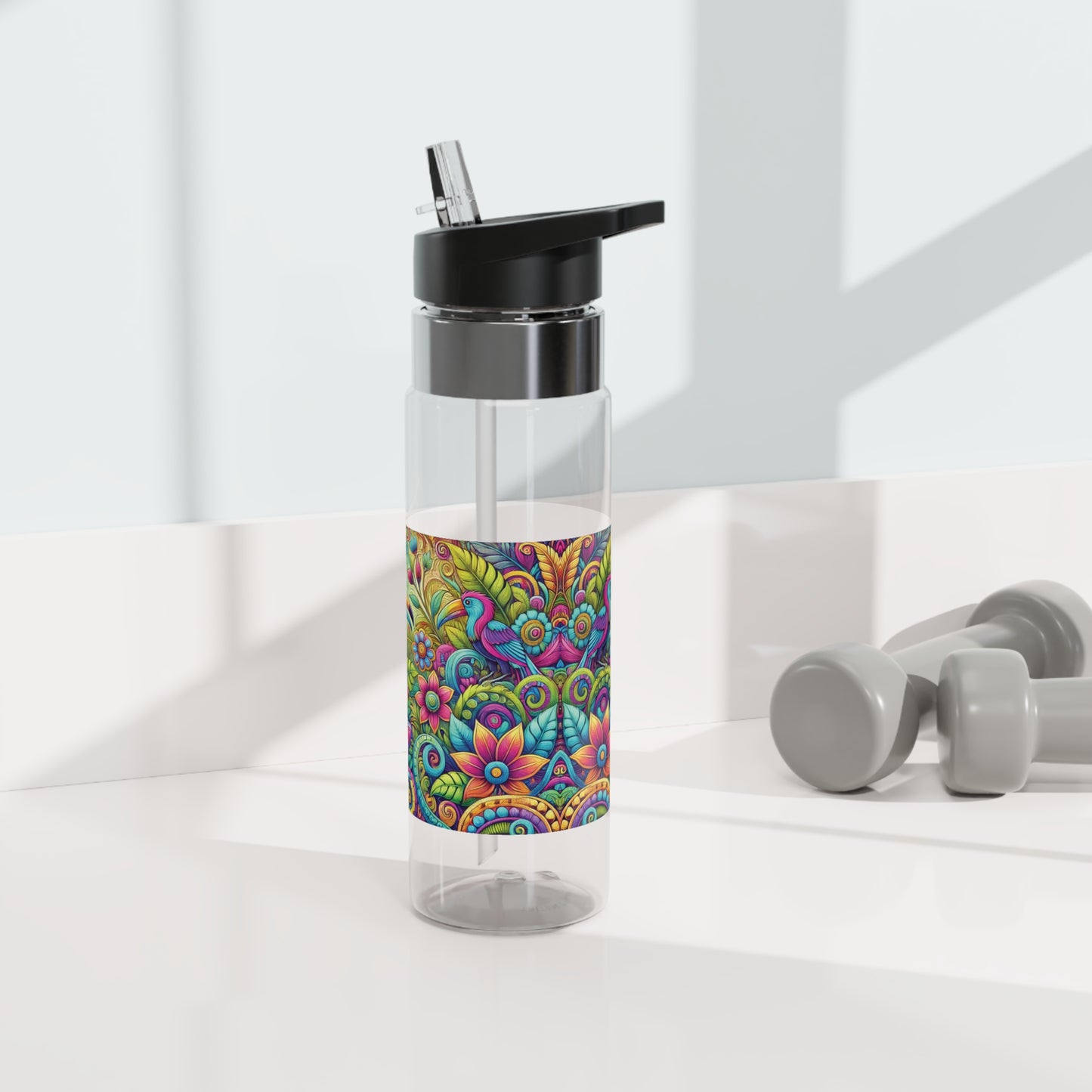Tropical 20oz Tritan Sport Water Bottle -  Leakproof, Lightweight, BPA-Free / Rainforest Music
