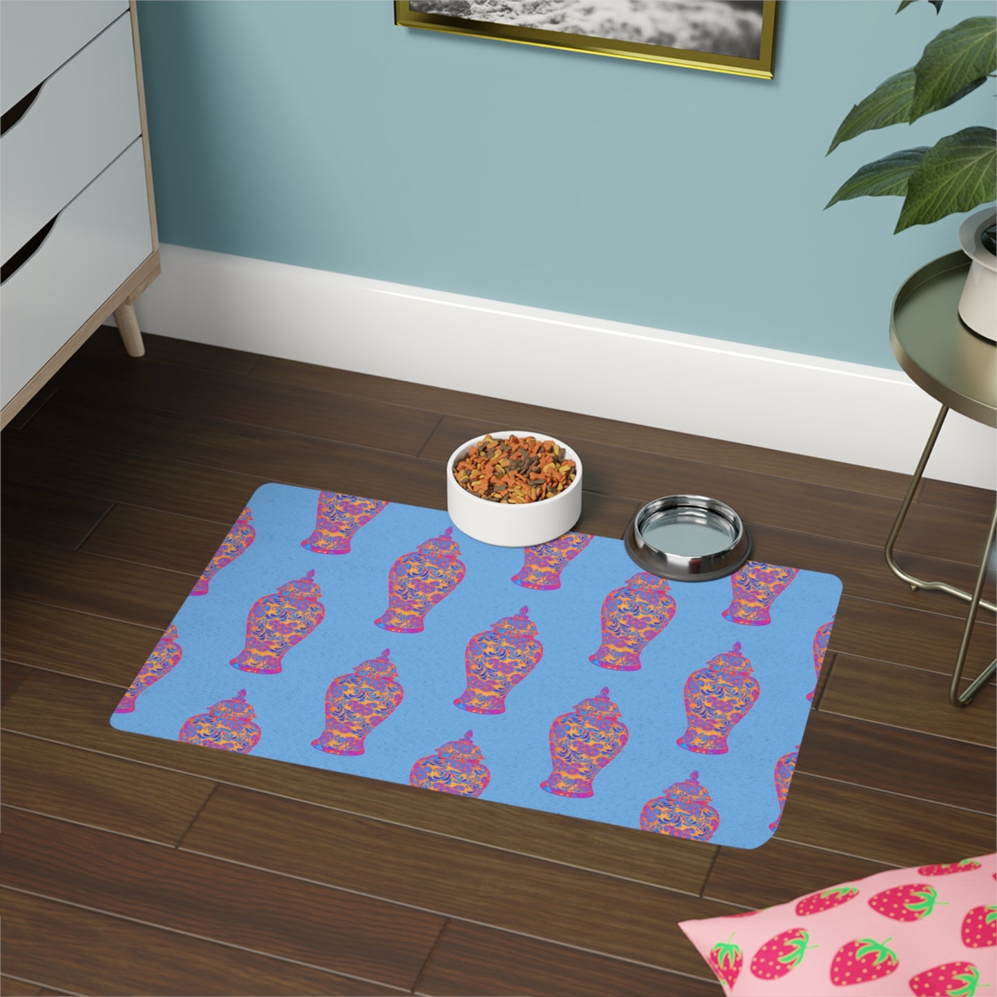 Pet Food Mat (12x18), Heatwave Ginger Jar repeat light blue