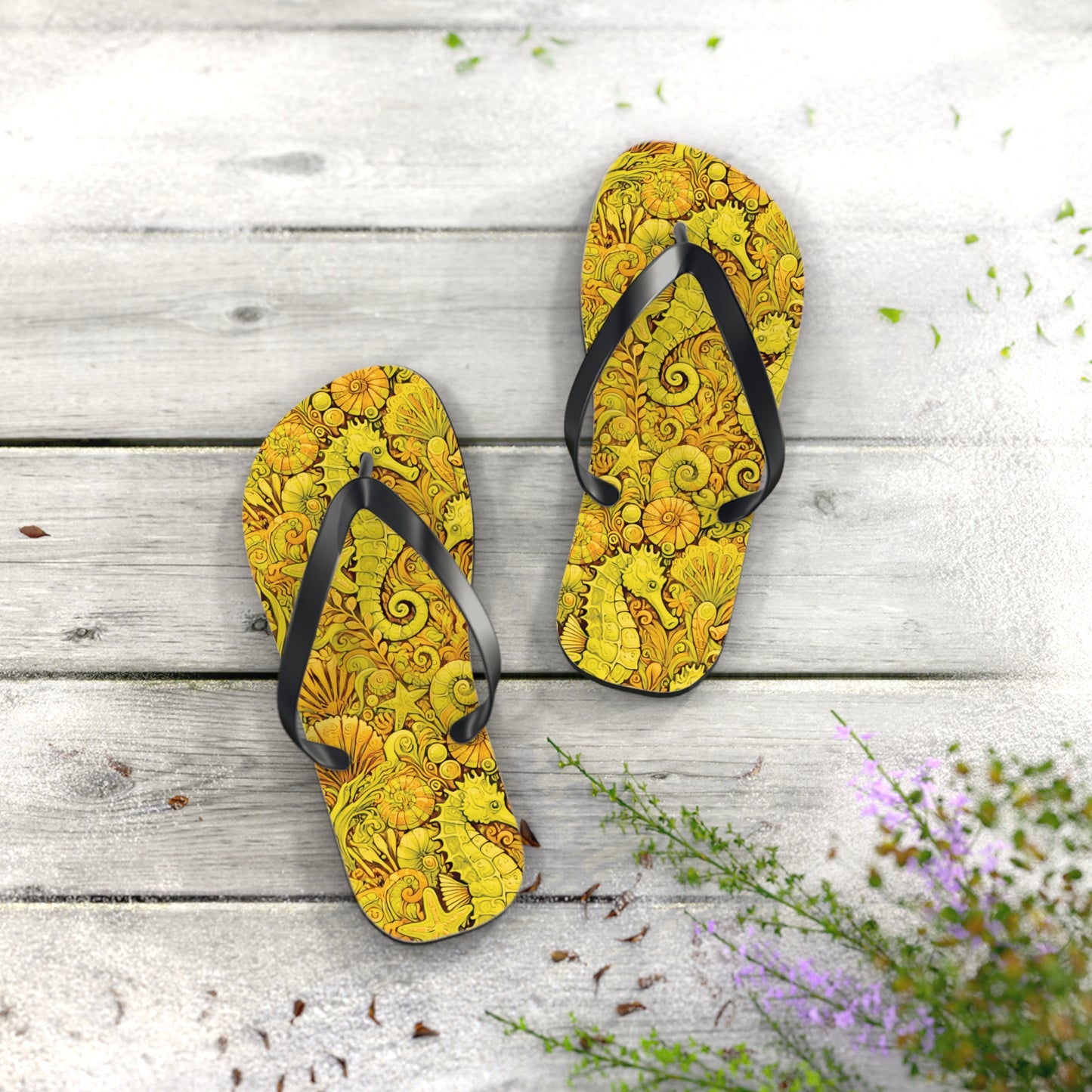 Flip Flops - Seahorses/Yellow
