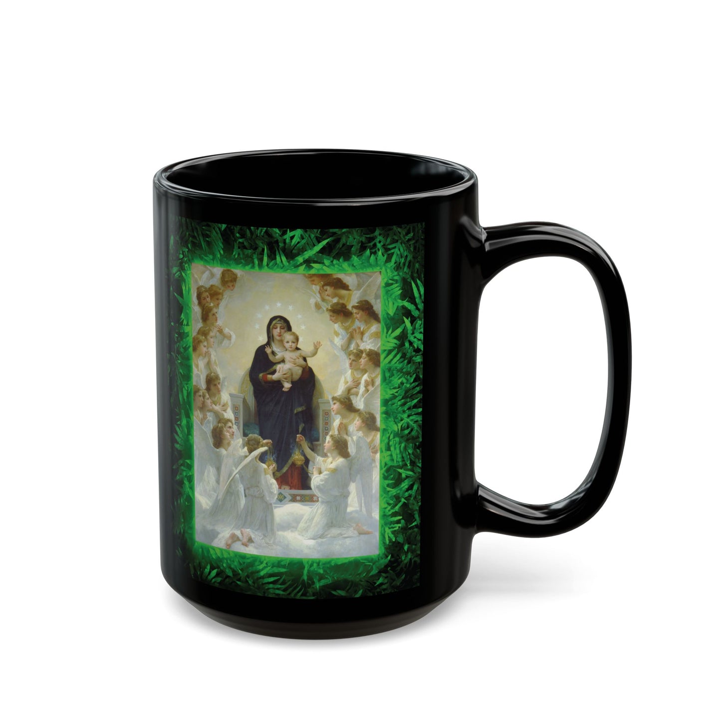 Black Coffee Mug, Religious - Tropical Queen of the Angels