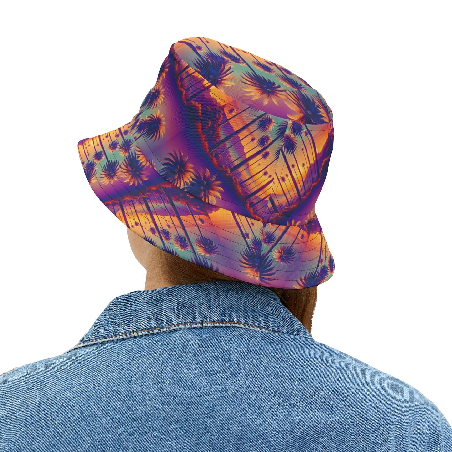 Tropical Polyester Bucket Hat, 2 Sizes - Sunset Palms