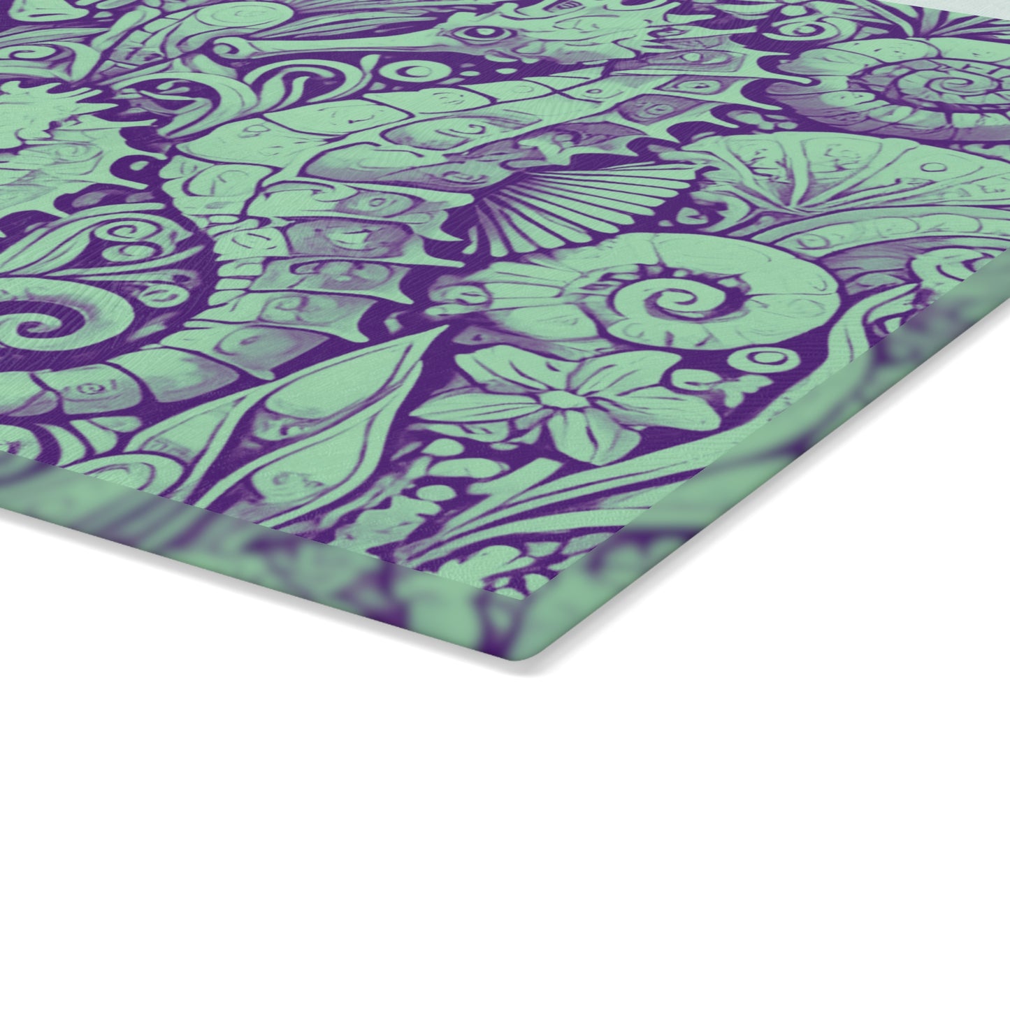 Glass Cutting Board, 2 sizes - Seahorses Minty