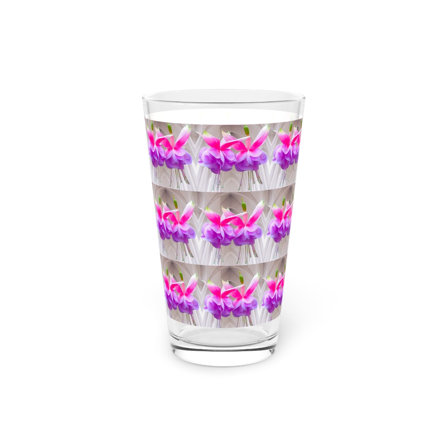 Pint Glass, 16oz, Two Pink Fuchsias