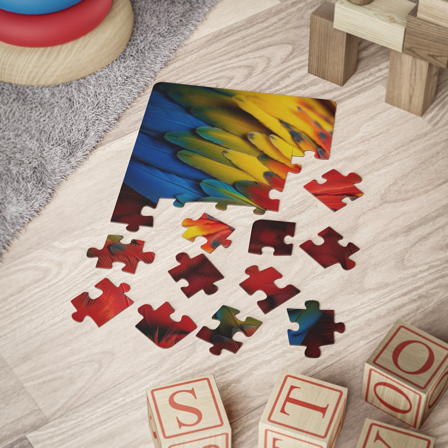 Tropical Kids' Puzzle, 2 Styles - 30-Piece Puzzle for Fun and Learning / Macaw Feathers