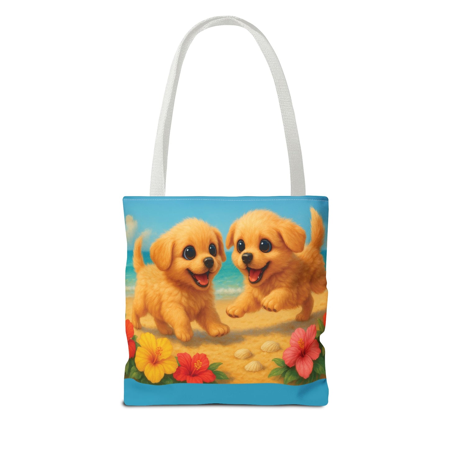 Two Puppies on Beach Tote Bag - 3 Sizes