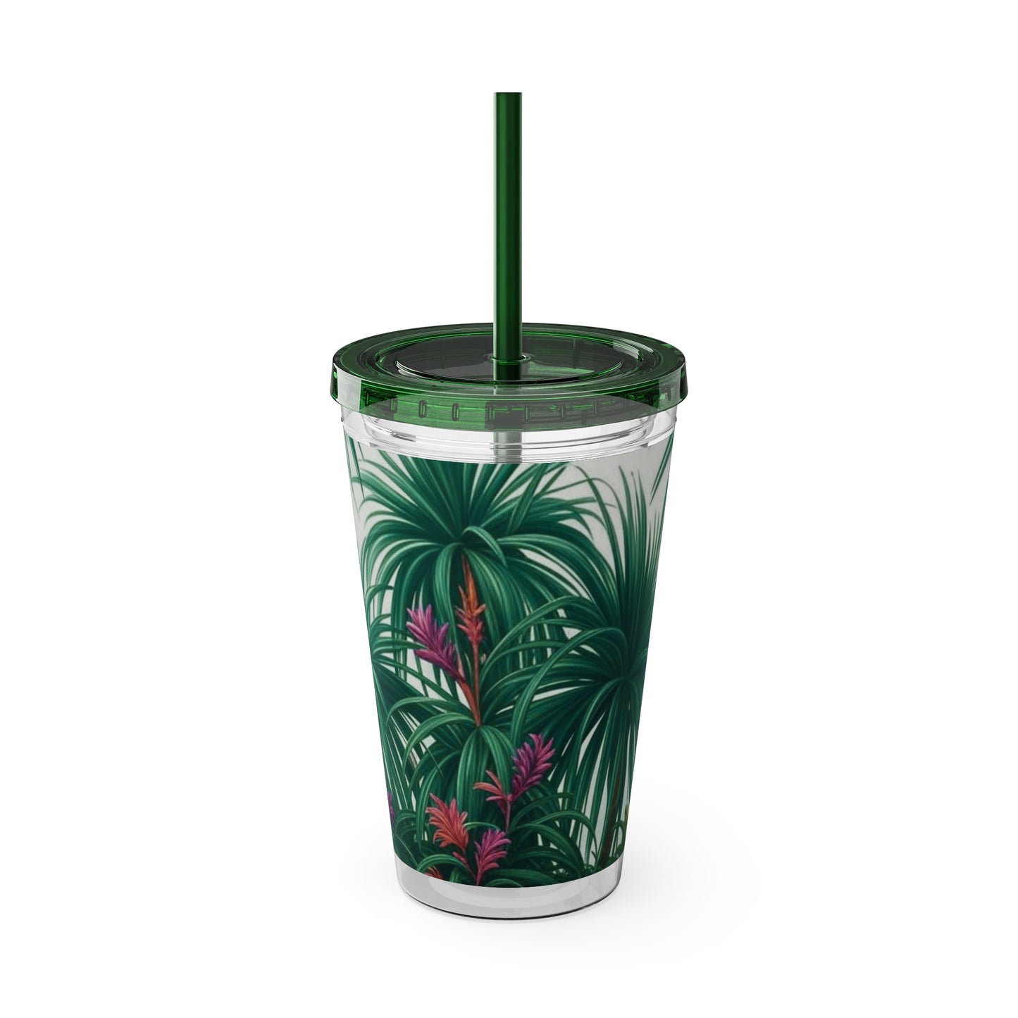 Tropical Tumbler with Straw | 16oz Colorful Travel Cup / Tiny Palm Island