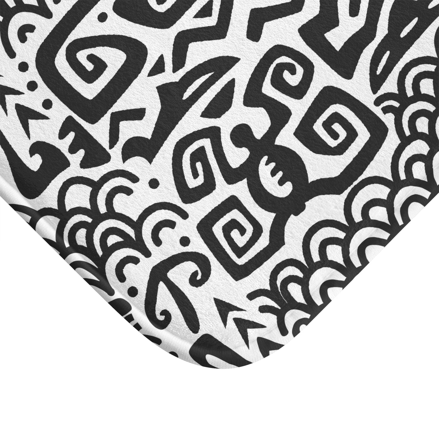 Chic Bath Mat - Black and White Tropical Design for Modern Bathrooms / Tiki Aztec Black