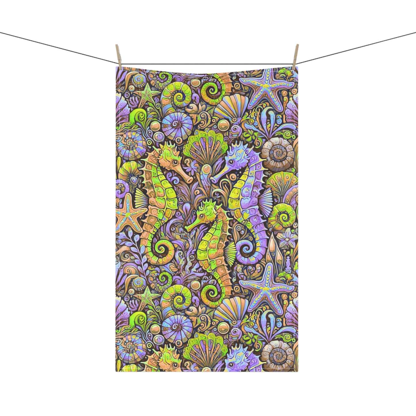 Tea Towels (cotton, poly), Seahorse Trio, Yellow and Purple