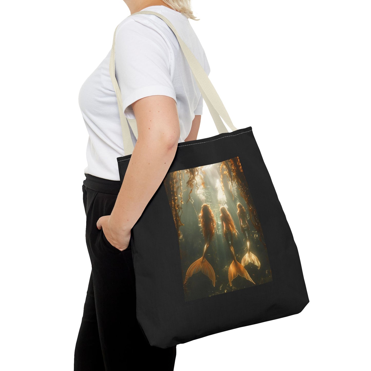 Three Mermaid Sisters, Black Tote Bag - 3 Sizes