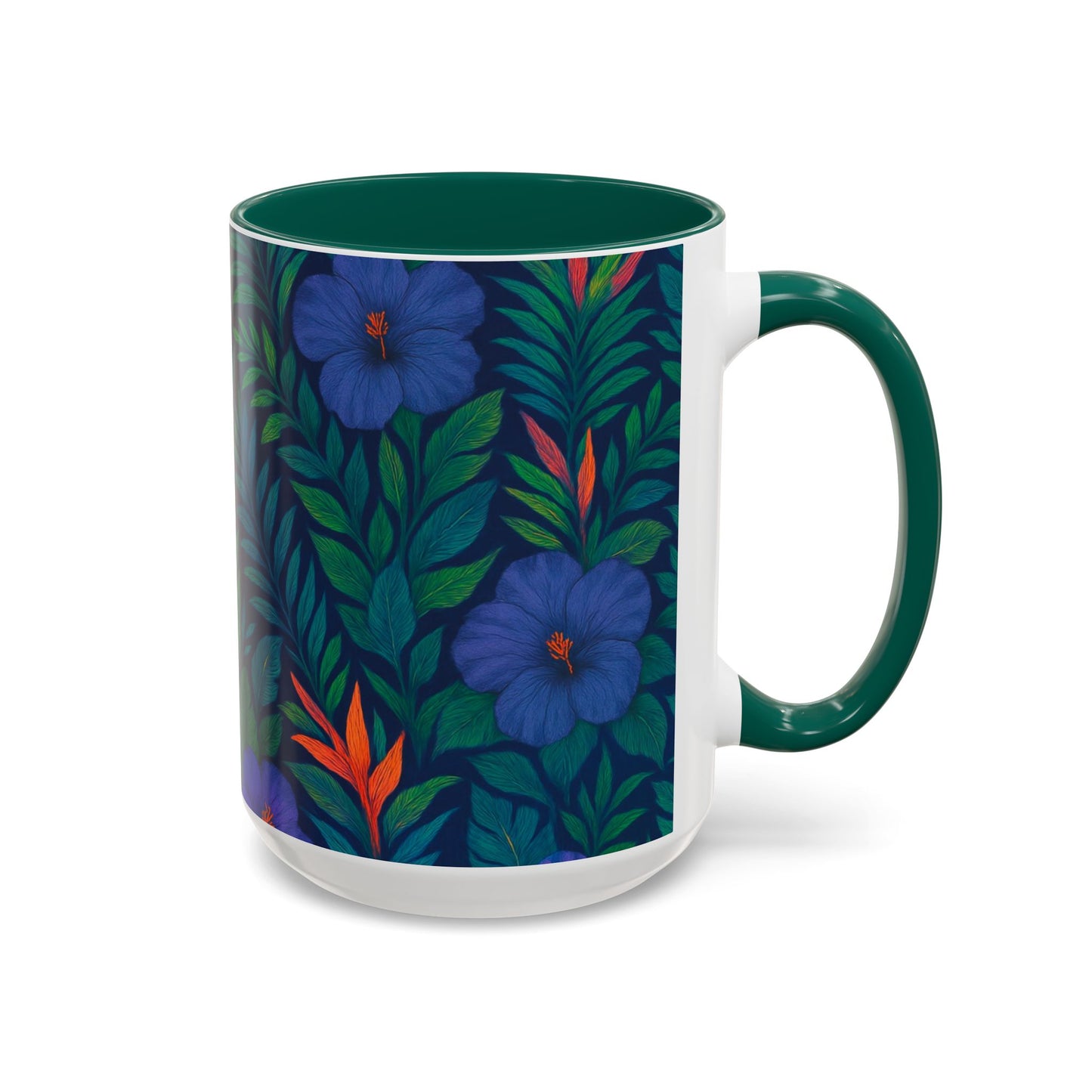 Vibrant Floral Coffee Mug - 11oz & 15oz / Midnight Flower Coral