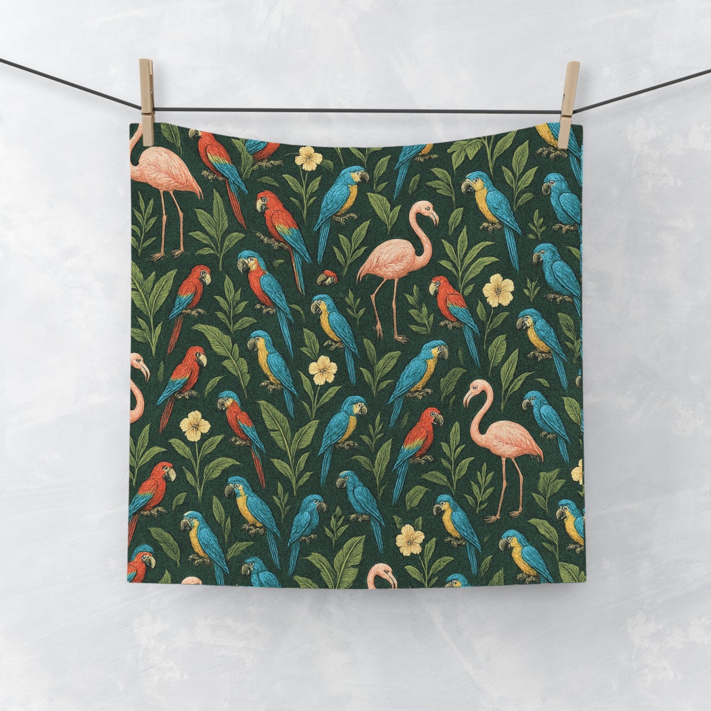 Face Towel - Flamingos and Parrots