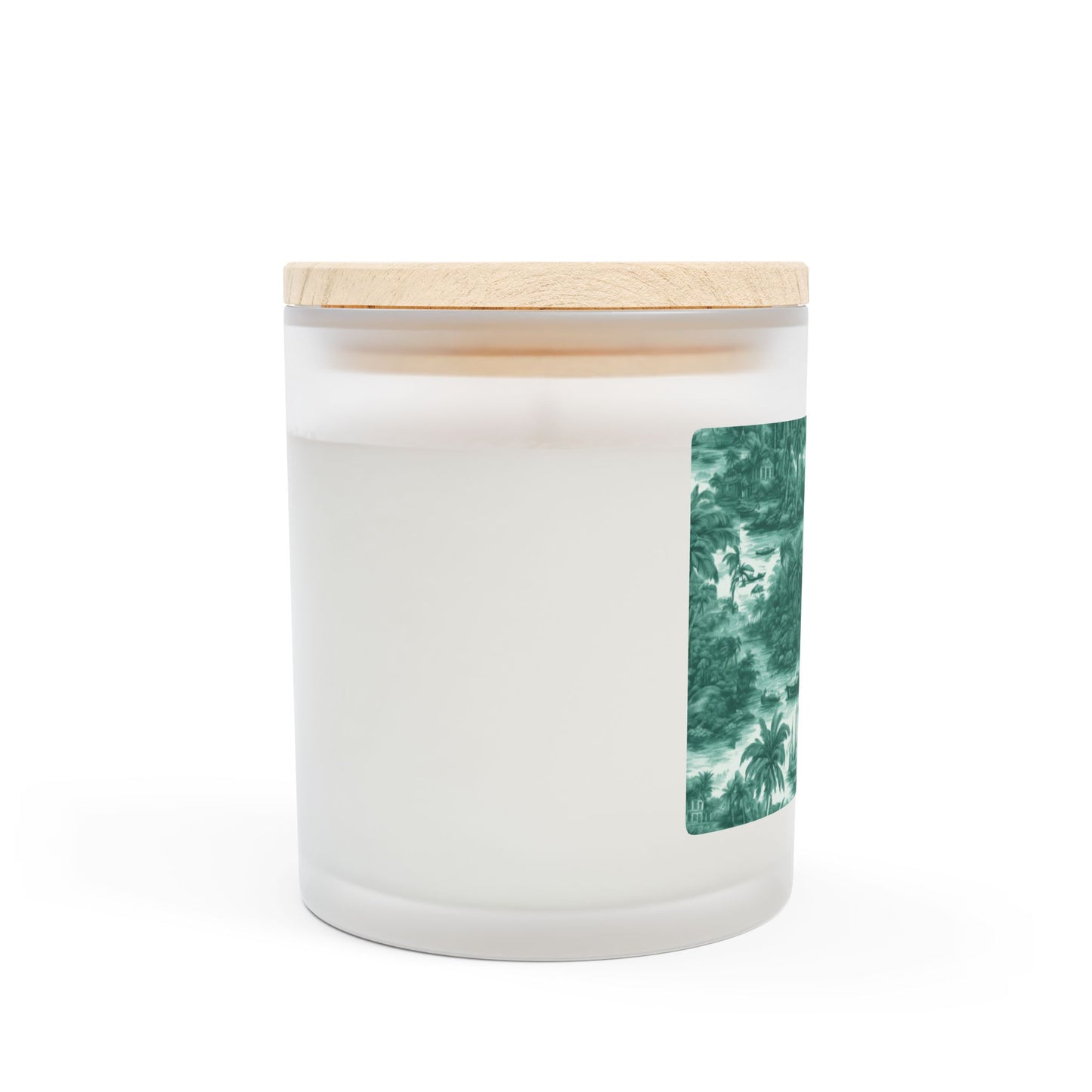 Frosted Glass Candle, 11oz - Tropical Toile #1, Evergreen