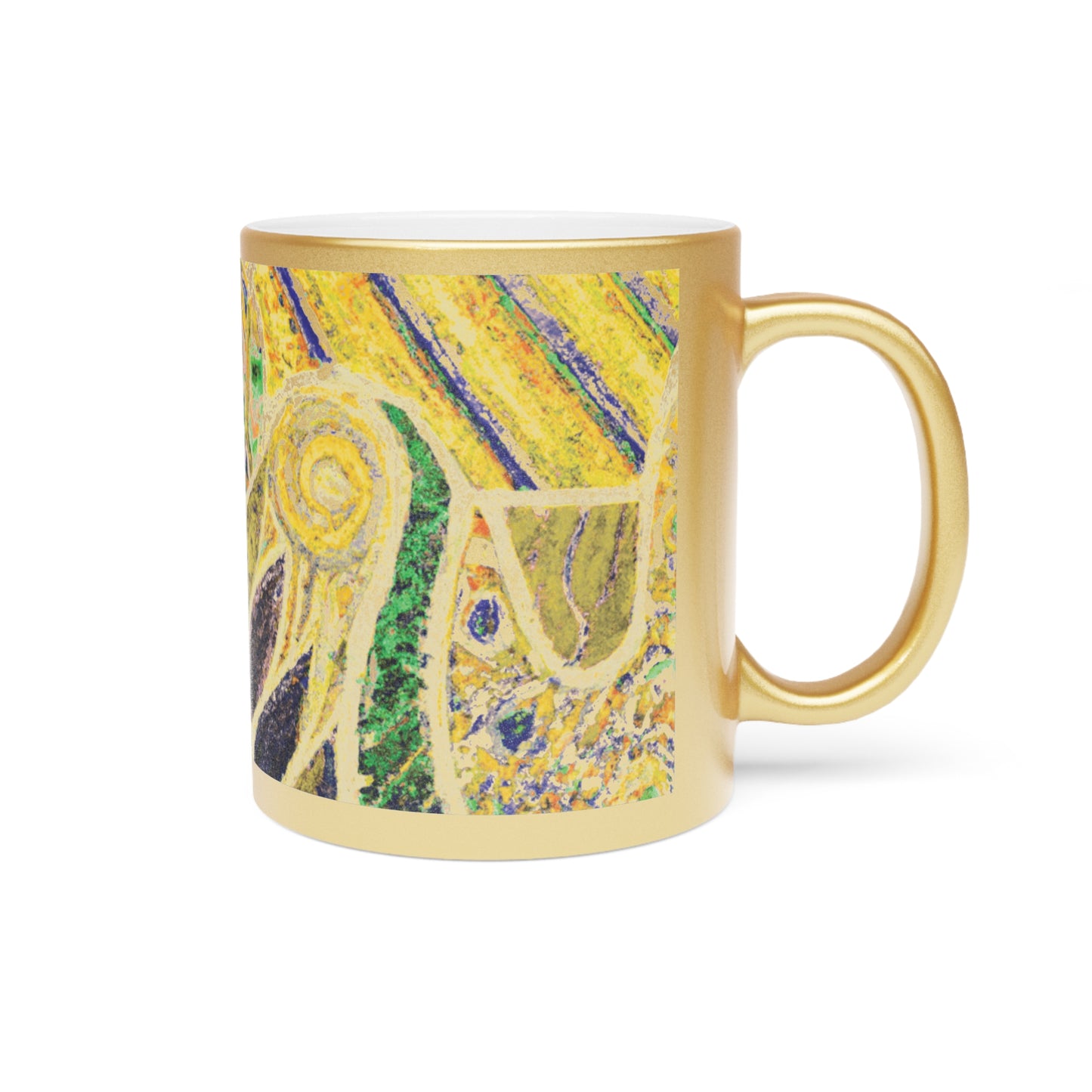 Tropical Metallic Mug, Gold or Silver - Amazon Whimsy, Yellow
