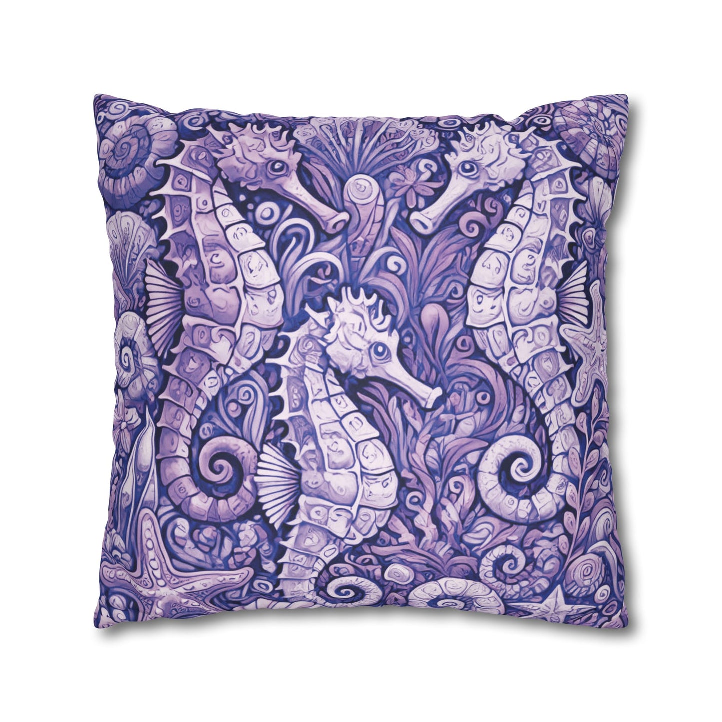 Faux Suede Square Pillowcase - Seahorse Trio, Amethyst