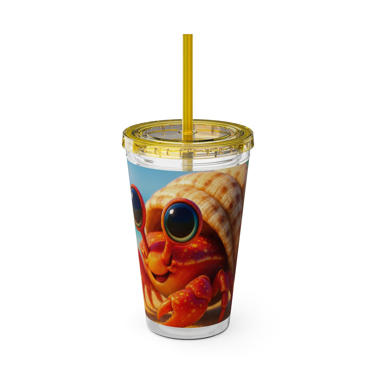 Tropical Tumbler with Straw | 16oz Colorful Travel Cup / Baby Hermit Crab