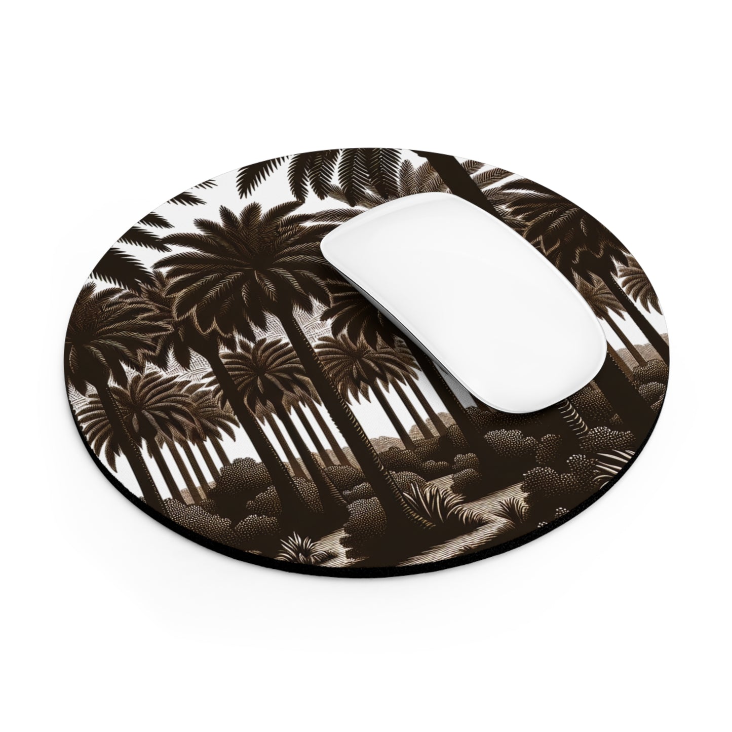 Tropical Mouse Pad, 2 Shapes - Beach Vibes for Home Office & Gamer / Woodcut Palms